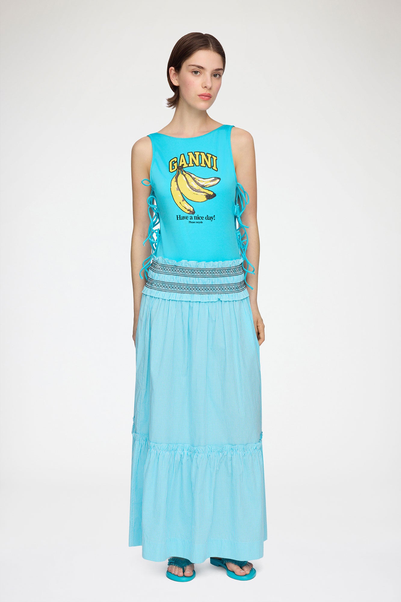 GANNI Online Convertible Skirt in Blue Check