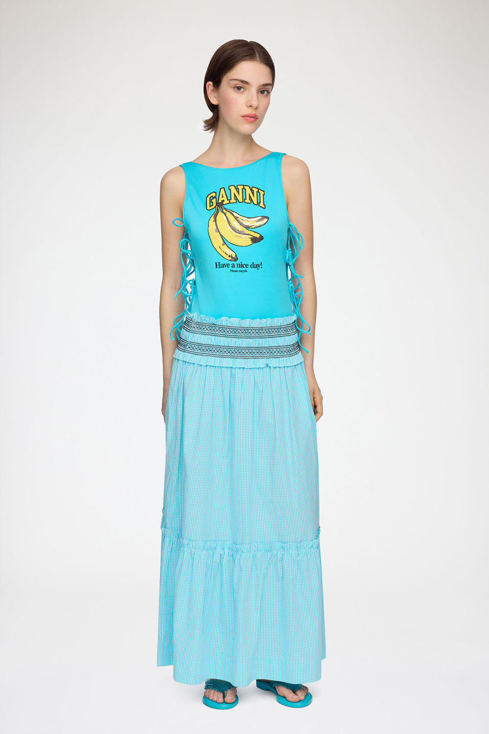 GANNI Online Convertible Skirt in Blue Check