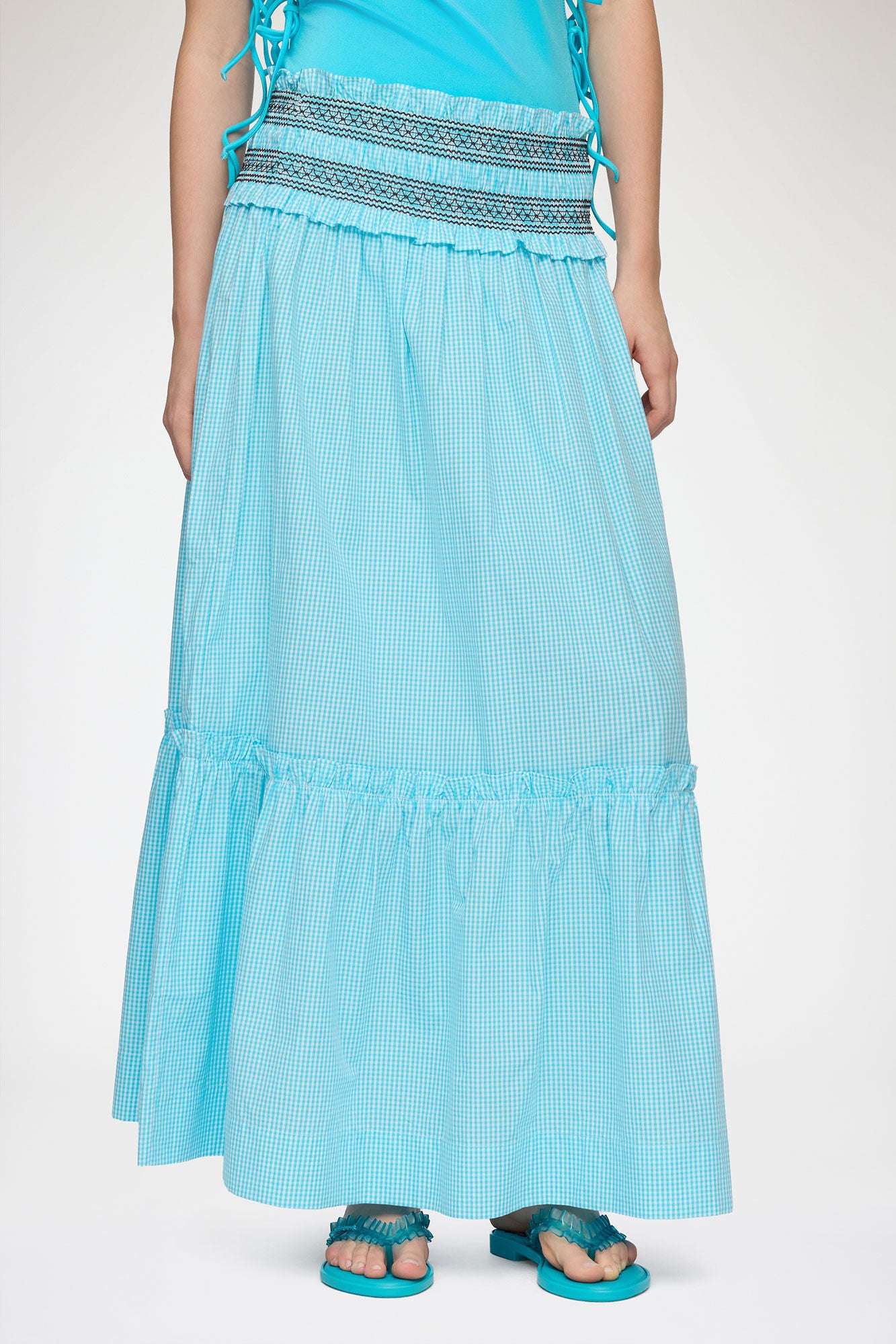 GANNI Online Convertible Skirt in Blue Check