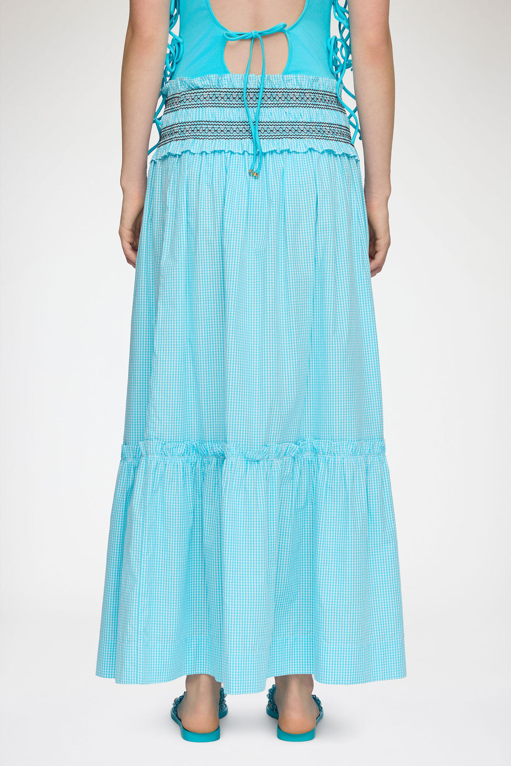 GANNI Online Convertible Skirt in Blue Check