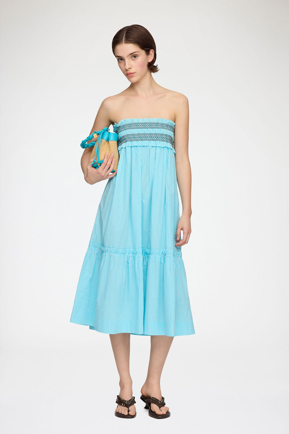 GANNI Online Convertible Skirt in Blue Check
