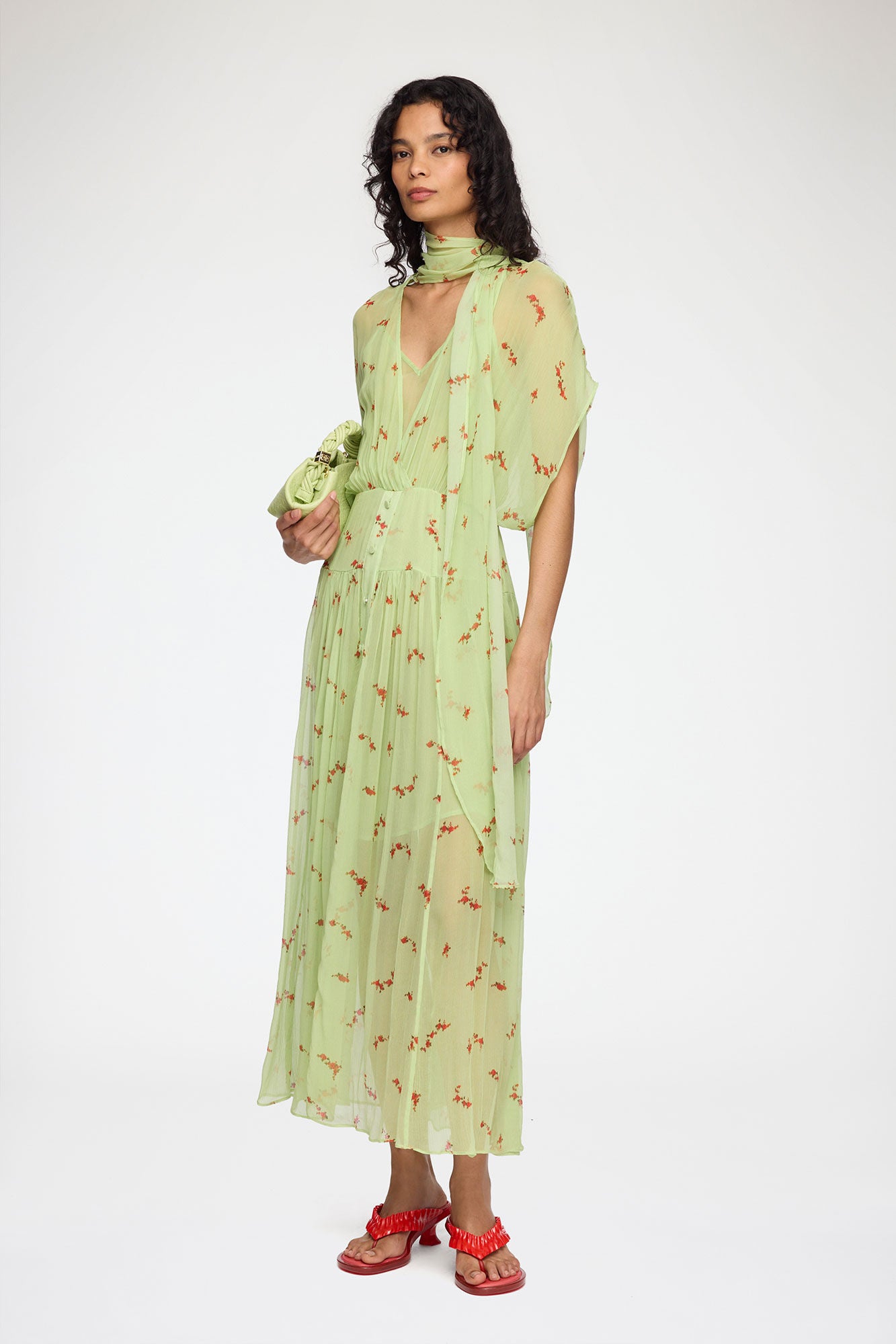 GANNI Outlet Dress in Green Silk