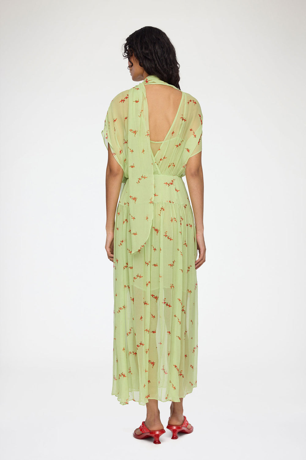 GANNI Outlet Dress in Green Silk