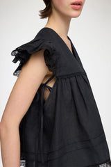 GANNI Online Blouse in Black Linen