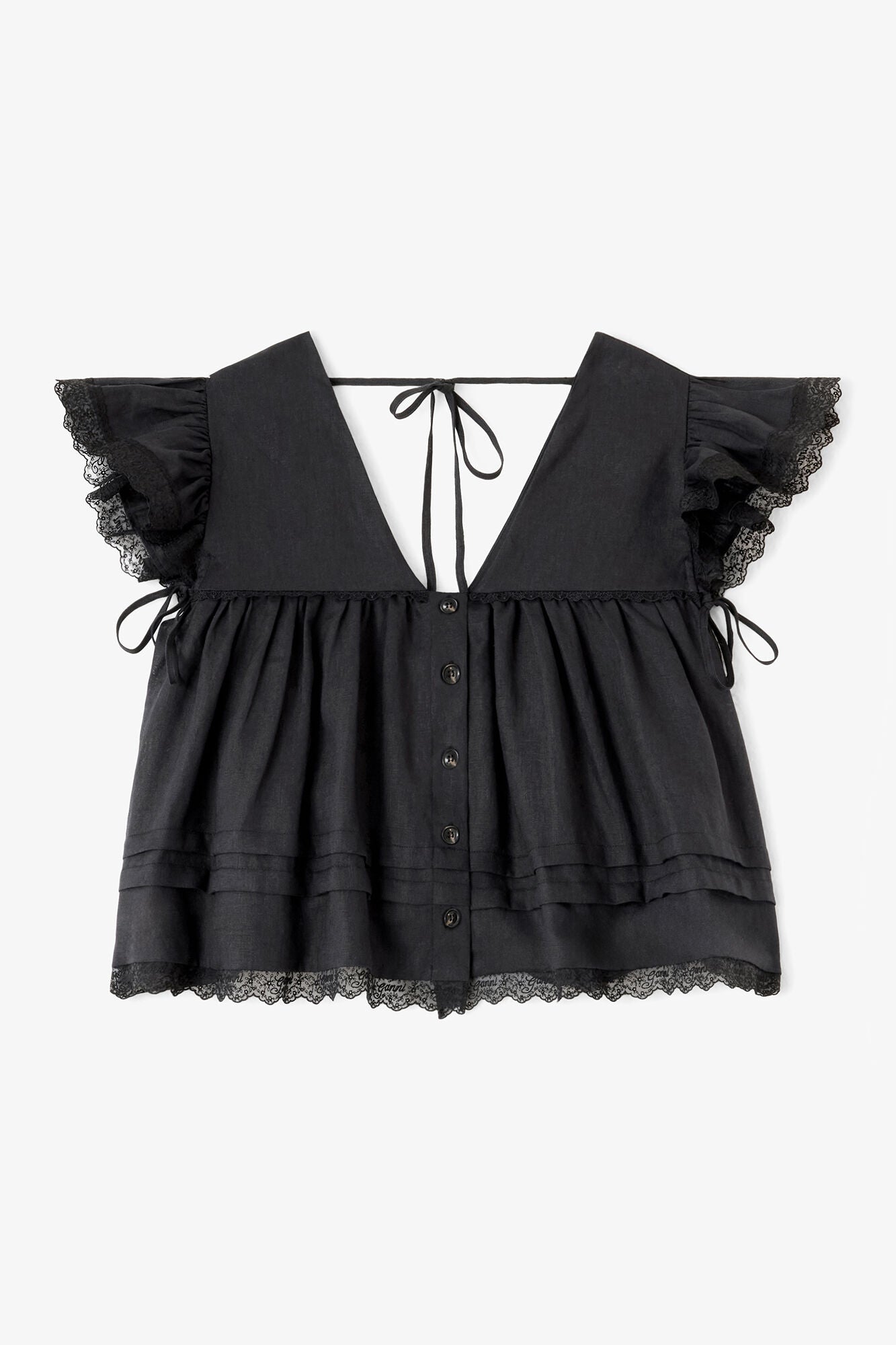GANNI Online Blouse in Black Linen