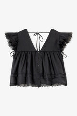GANNI Online Blouse in Black Linen