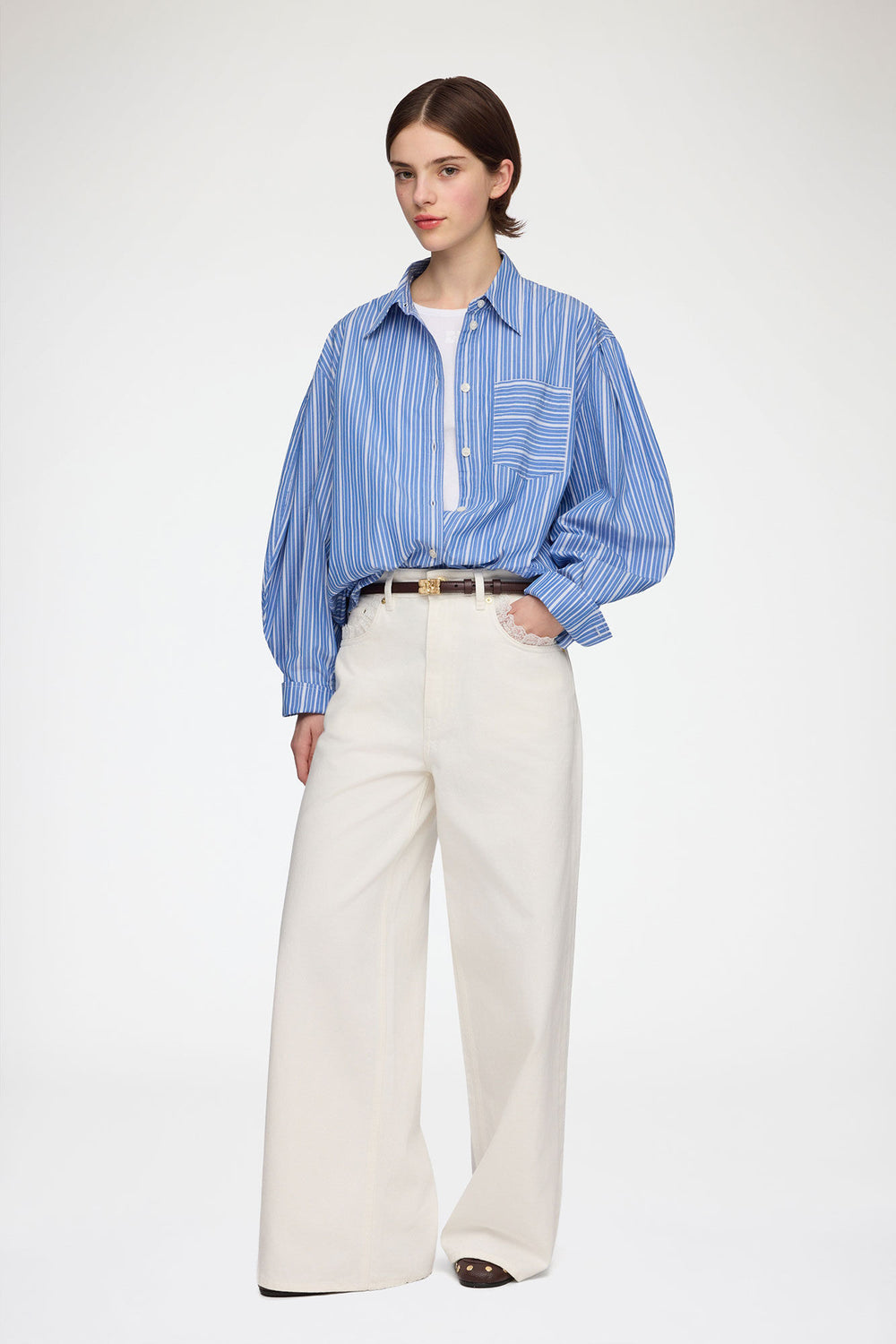 GANNI us Shirt in Striped Cotton