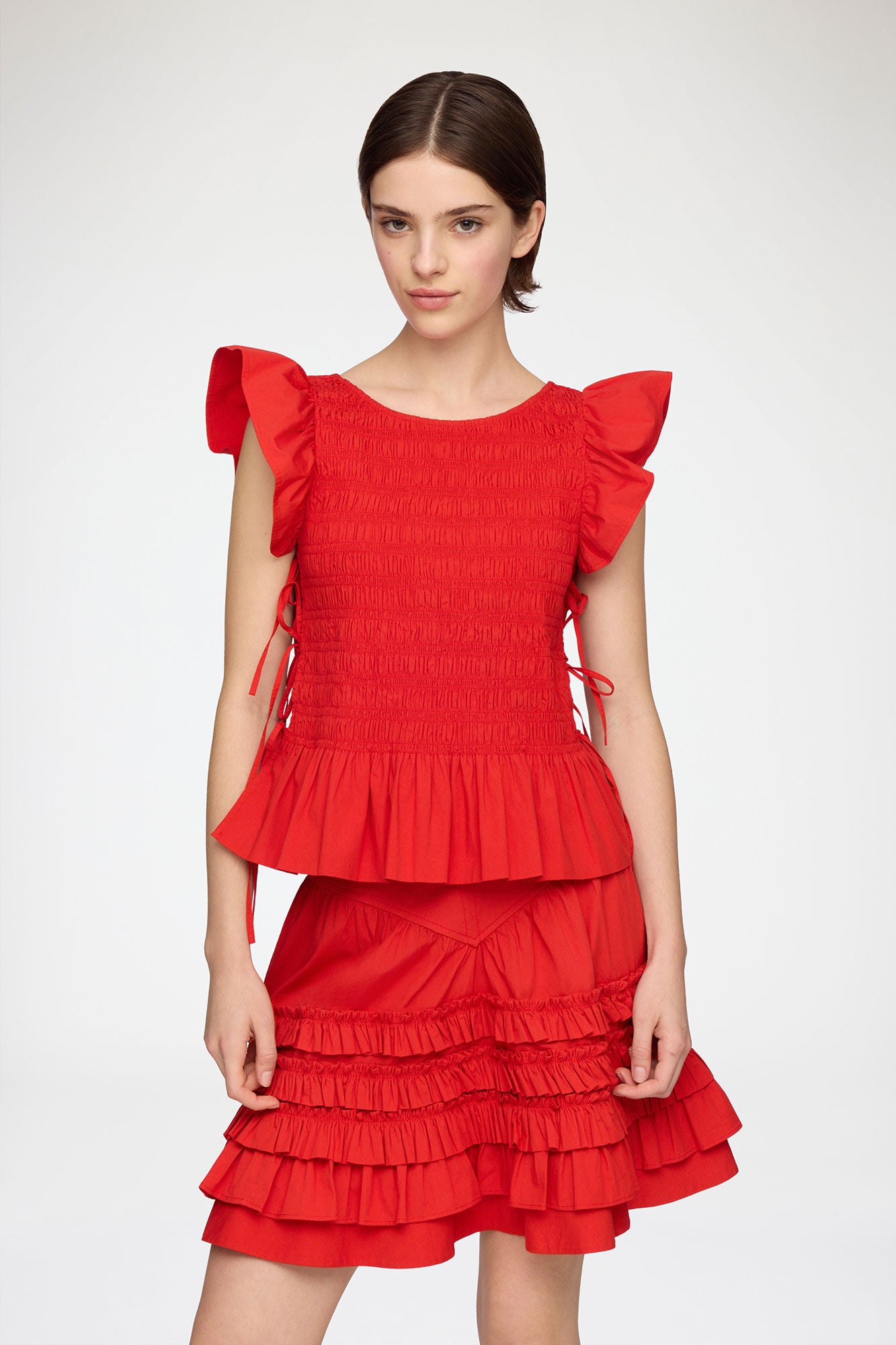 GANNI Outlet Top in Smocked Cotton