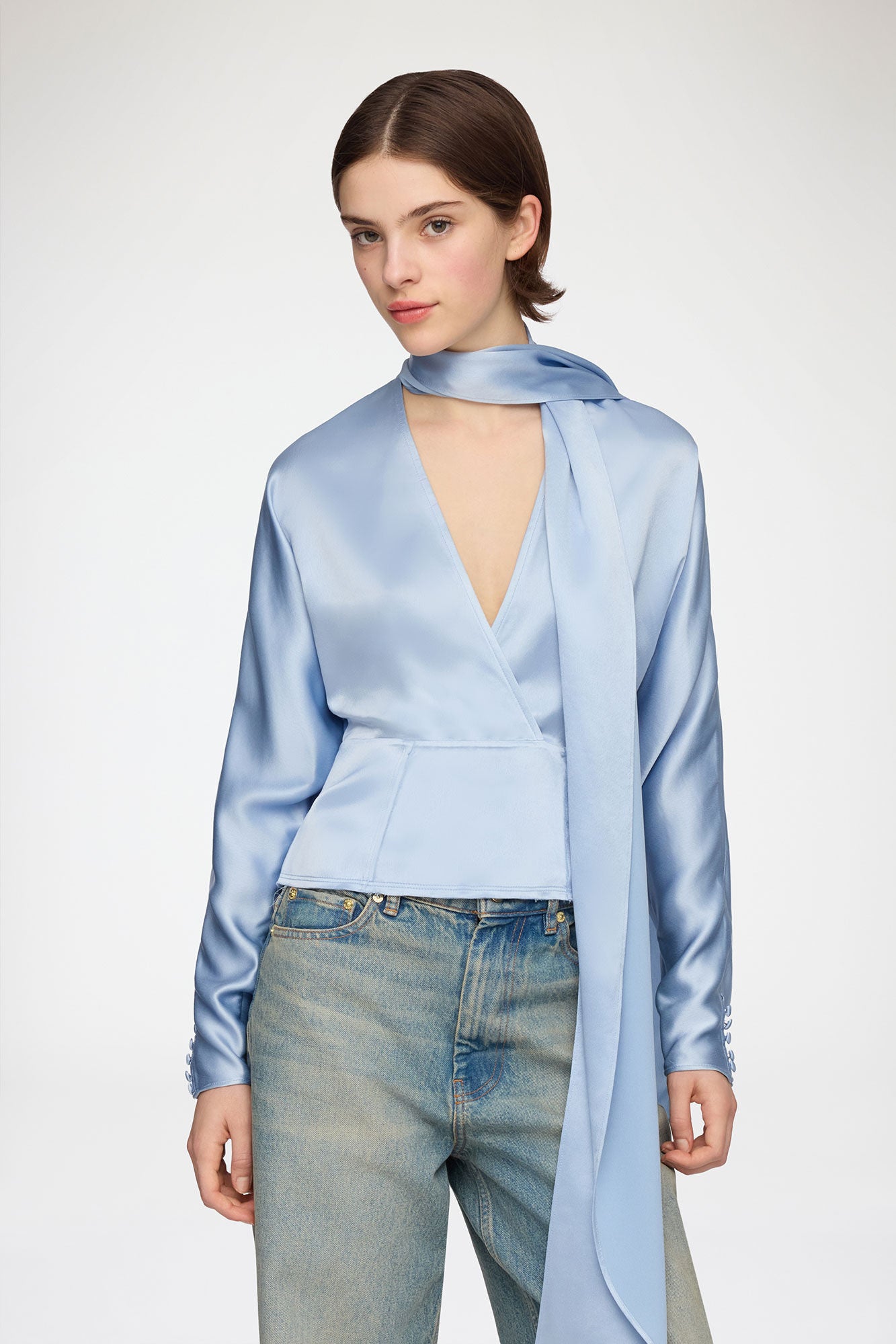 GANNI Online Blouse in Blue Satin