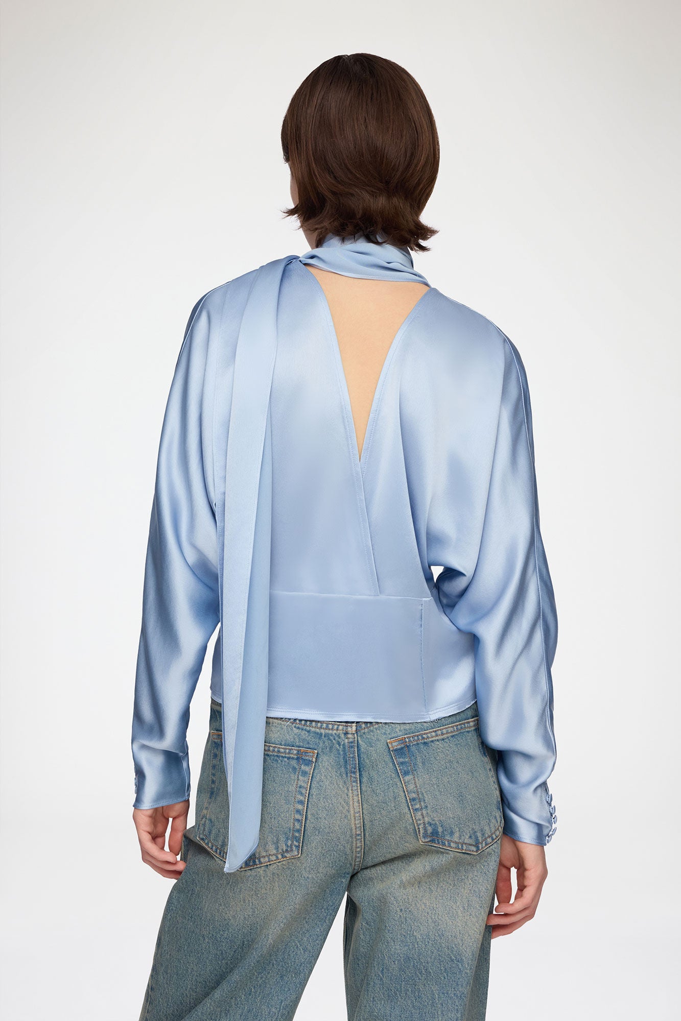 GANNI Online Blouse in Blue Satin