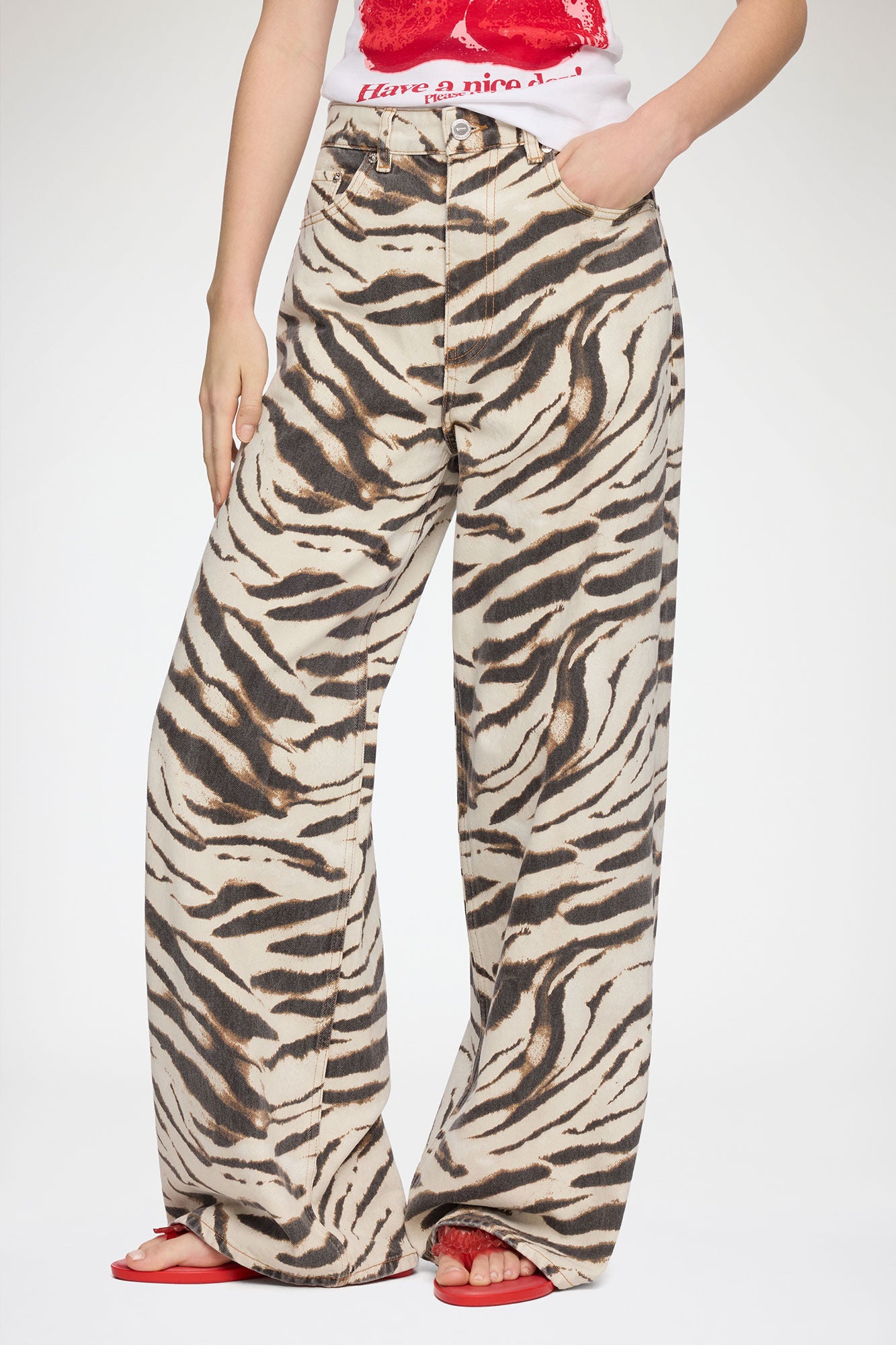 GANNI Sale Lari Wide Jeans in Zebra Denim