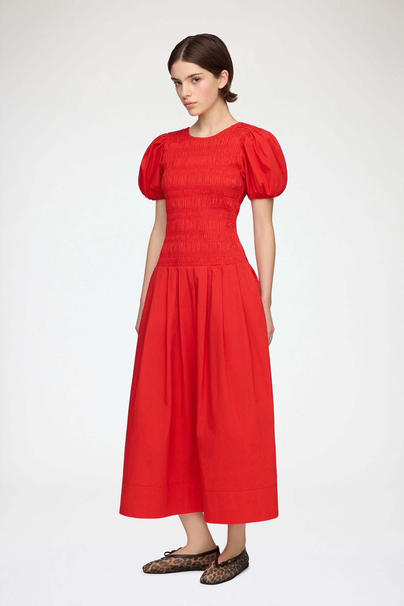 GANNI Discount Dress in Smocked Cotton