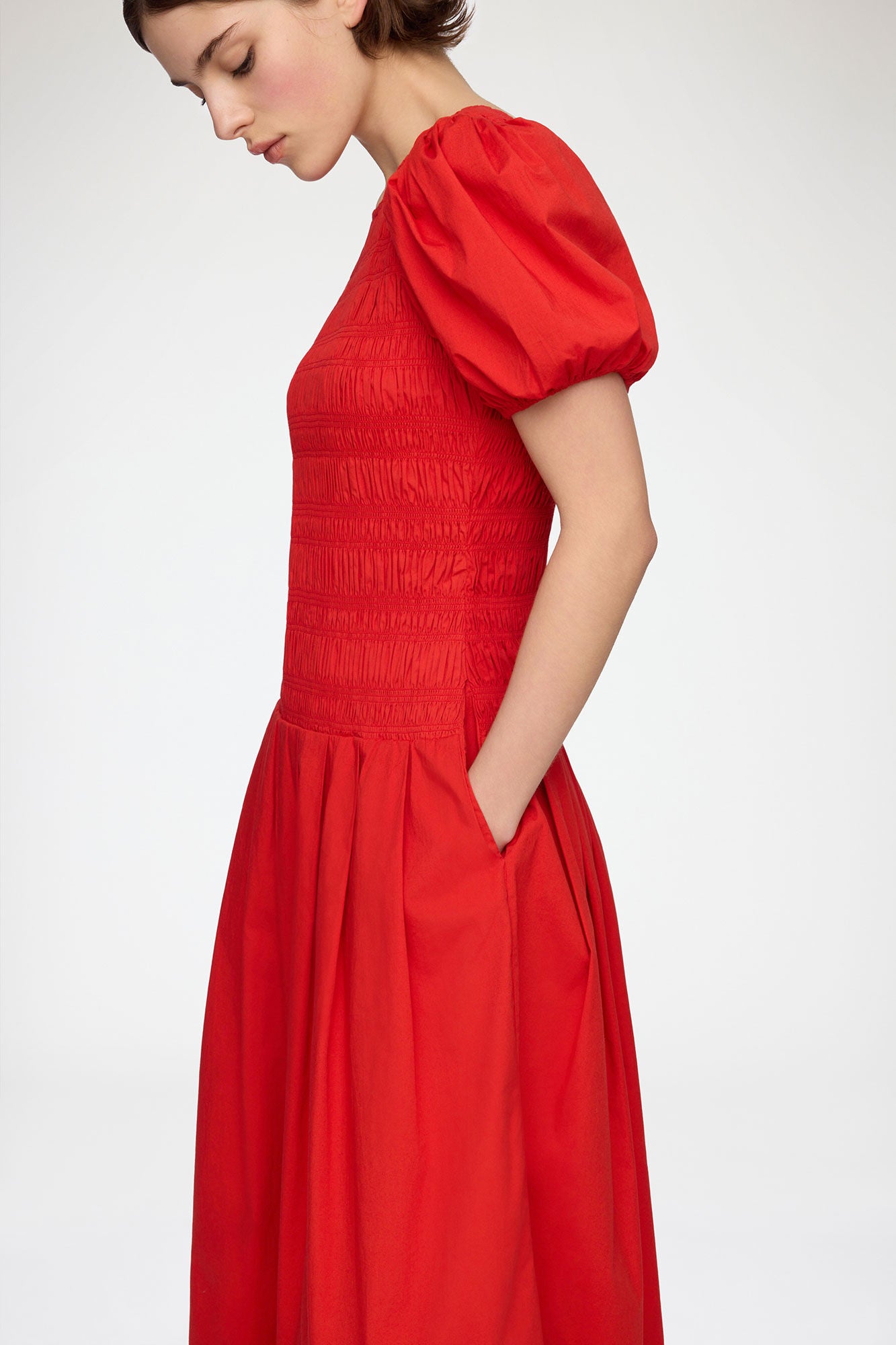 GANNI Discount Dress in Smocked Cotton