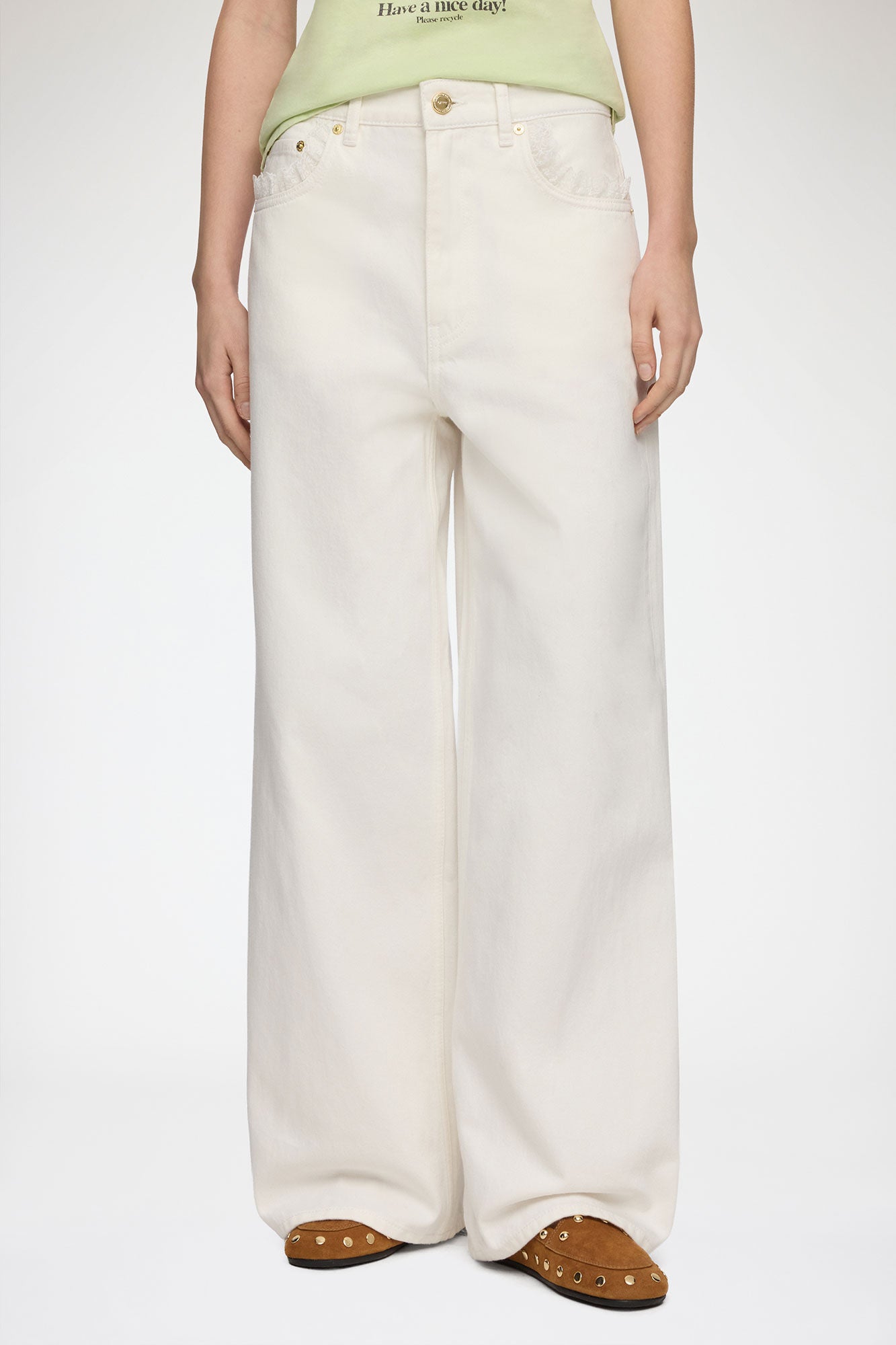 GANNI On Sale Lari Straight Jeans in White Denim