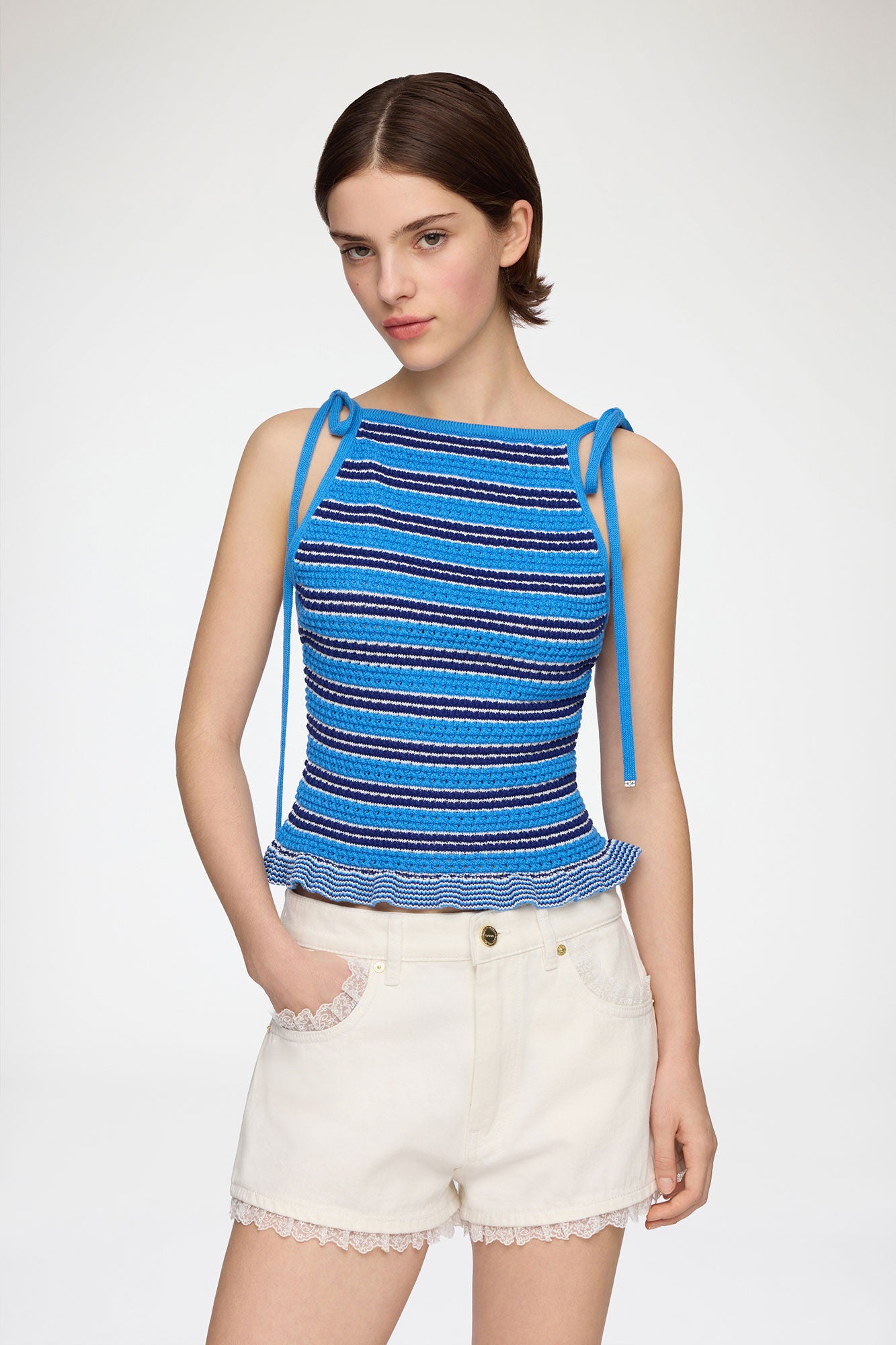GANNI For Sale Top in Striped Pointelle