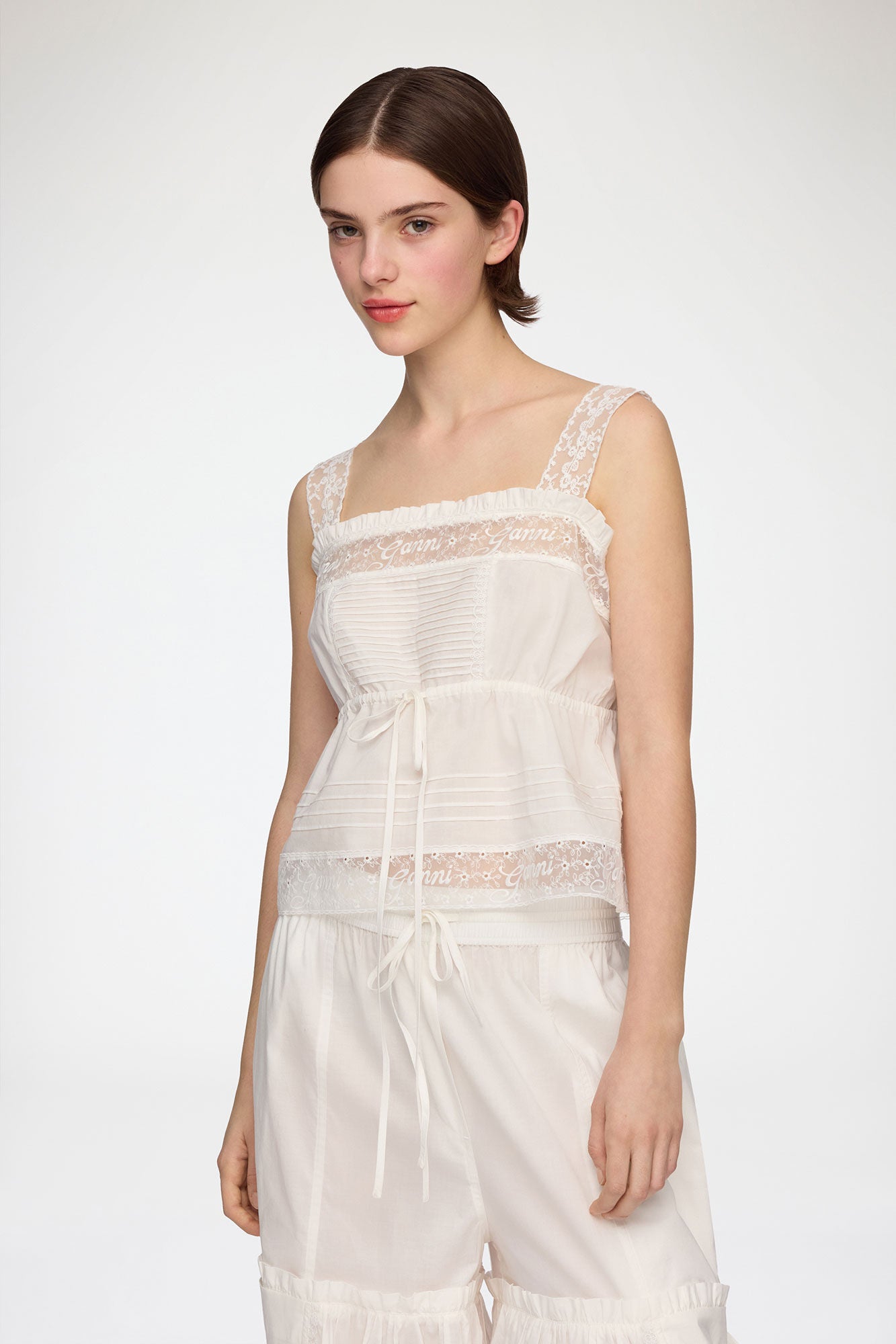 GANNI Online Top in White Cotton