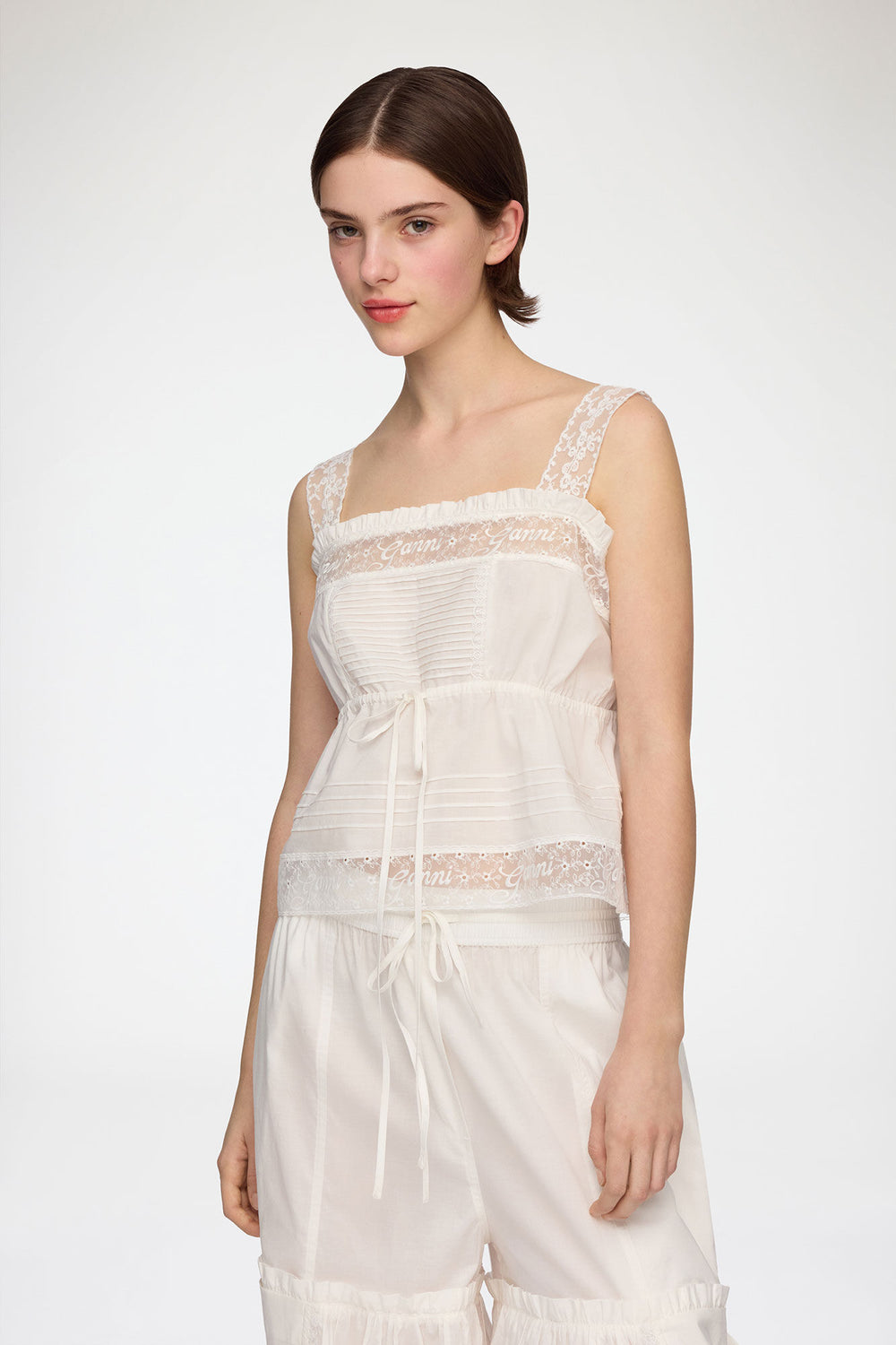GANNI Online Top in White Cotton