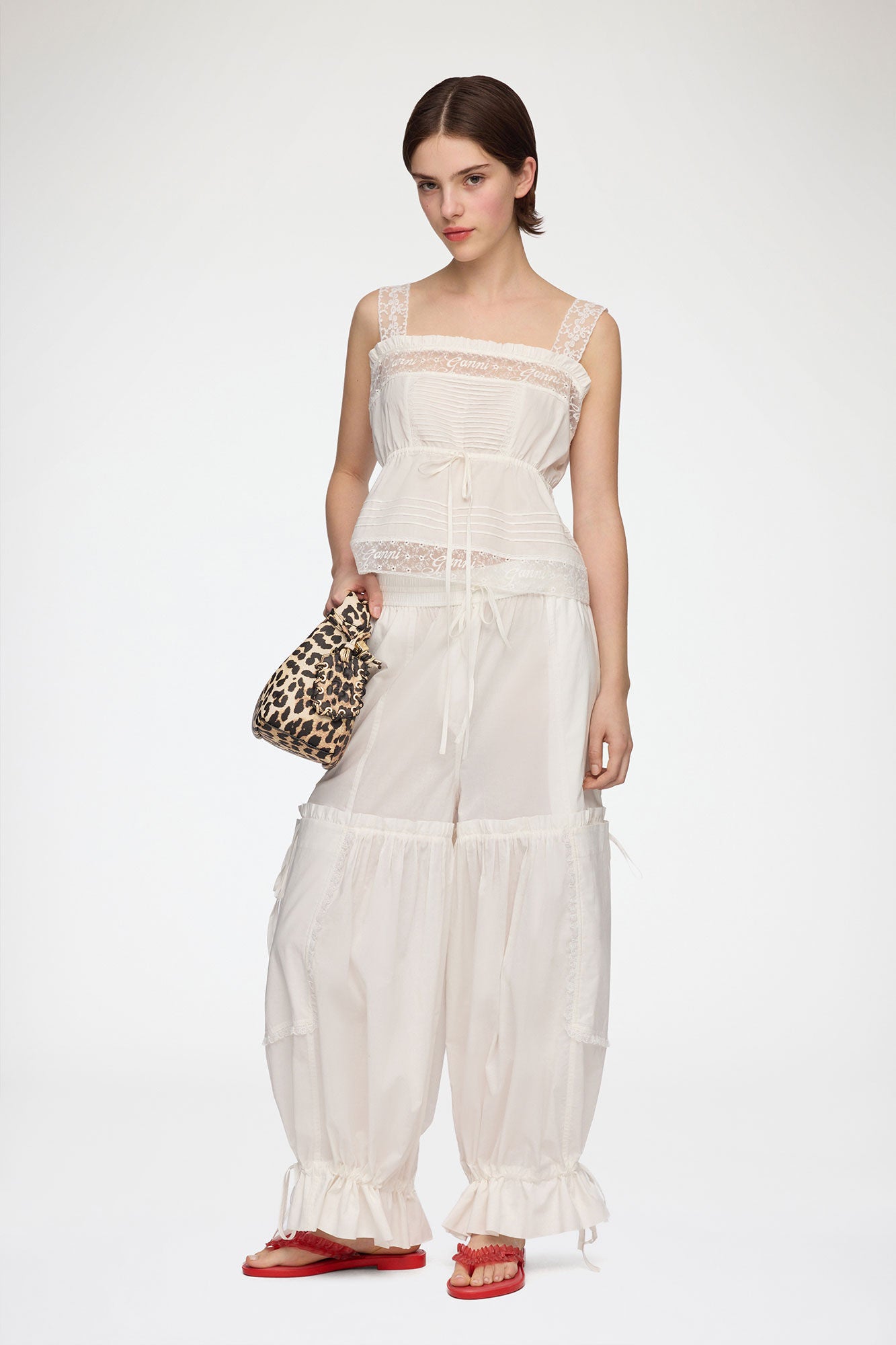 GANNI Online Top in White Cotton