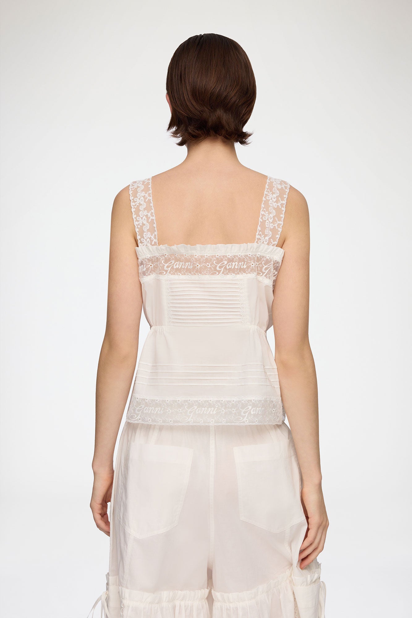 GANNI Online Top in White Cotton