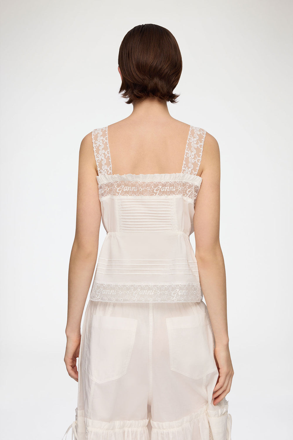 GANNI Online Top in White Cotton