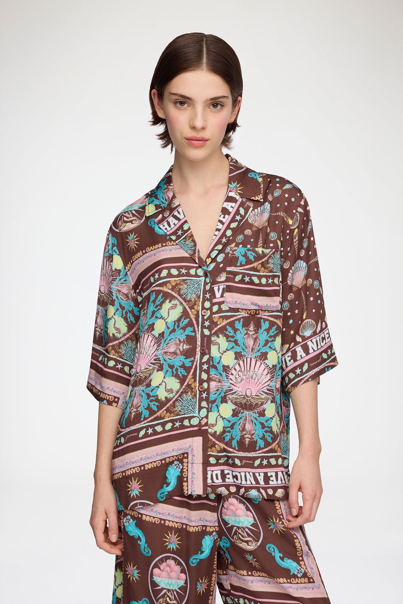 GANNI Outlet Shirt in Printed Twill