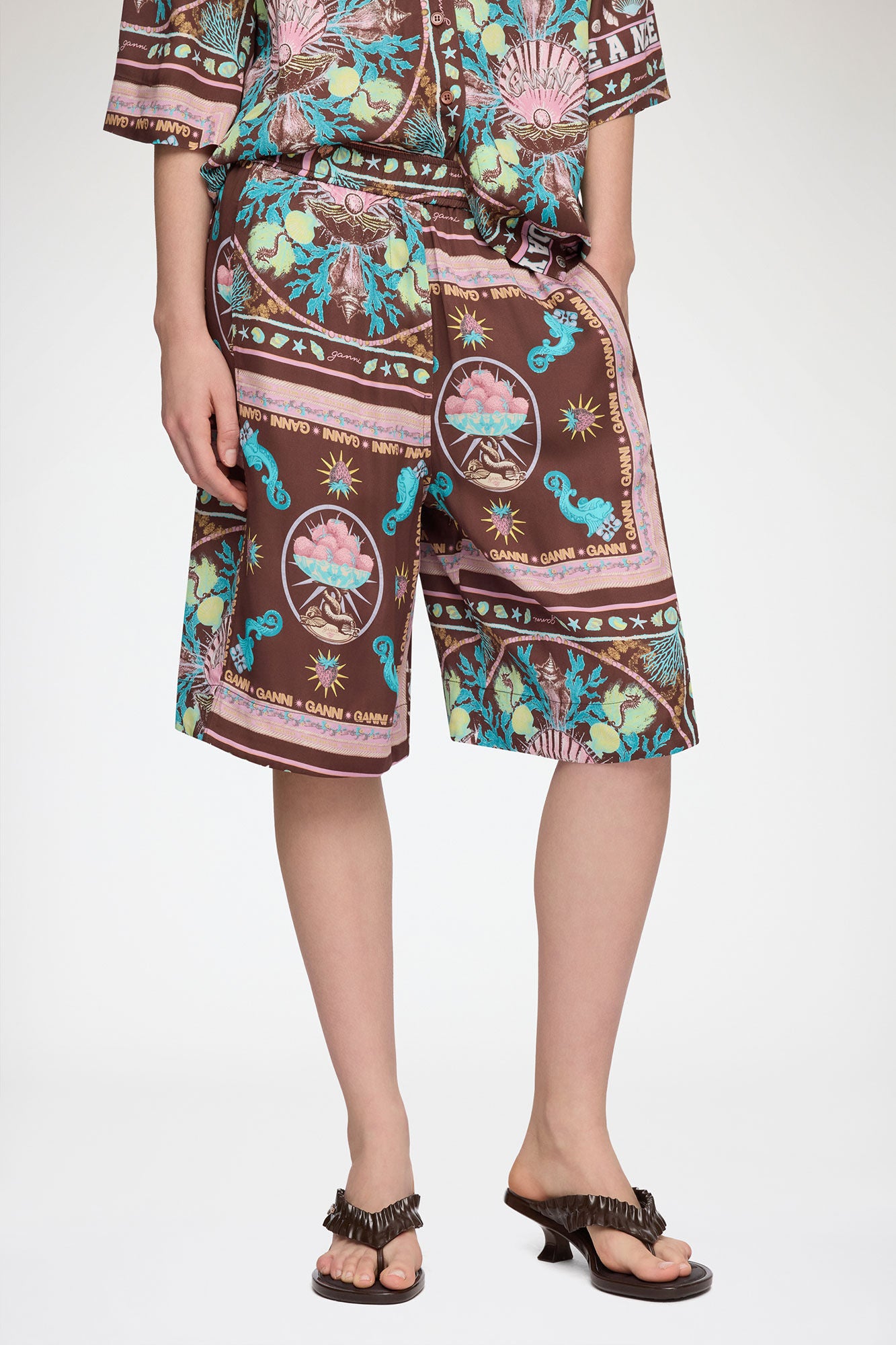 GANNI Hot Sale Shorts in Printed Twill