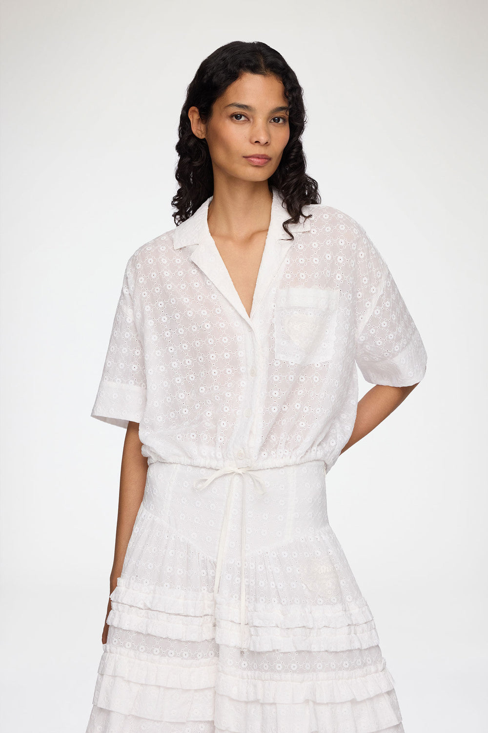 GANNI New Shirt in White Broderie Anglaise