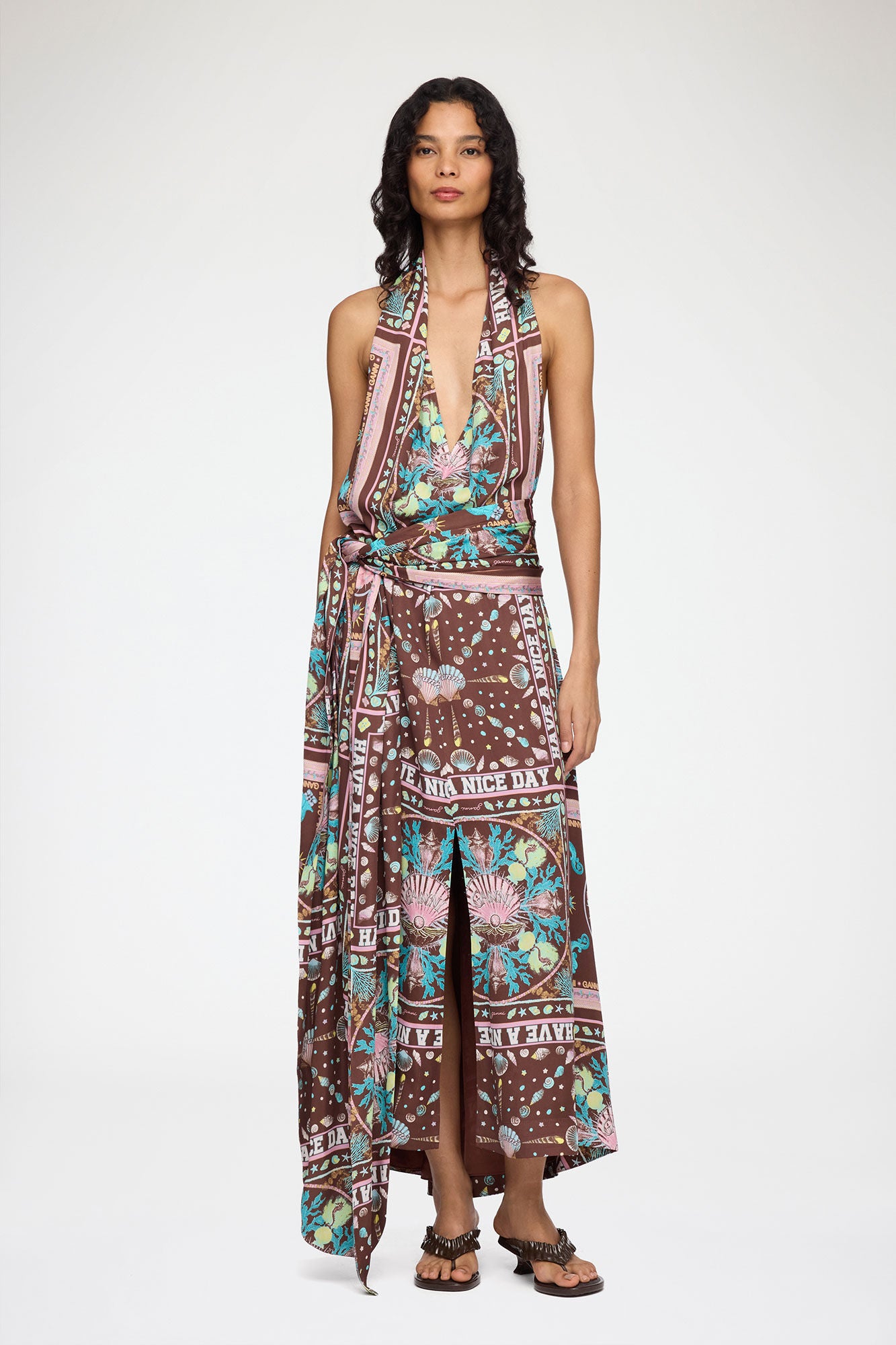 GANNI us Dress in Printed Twill