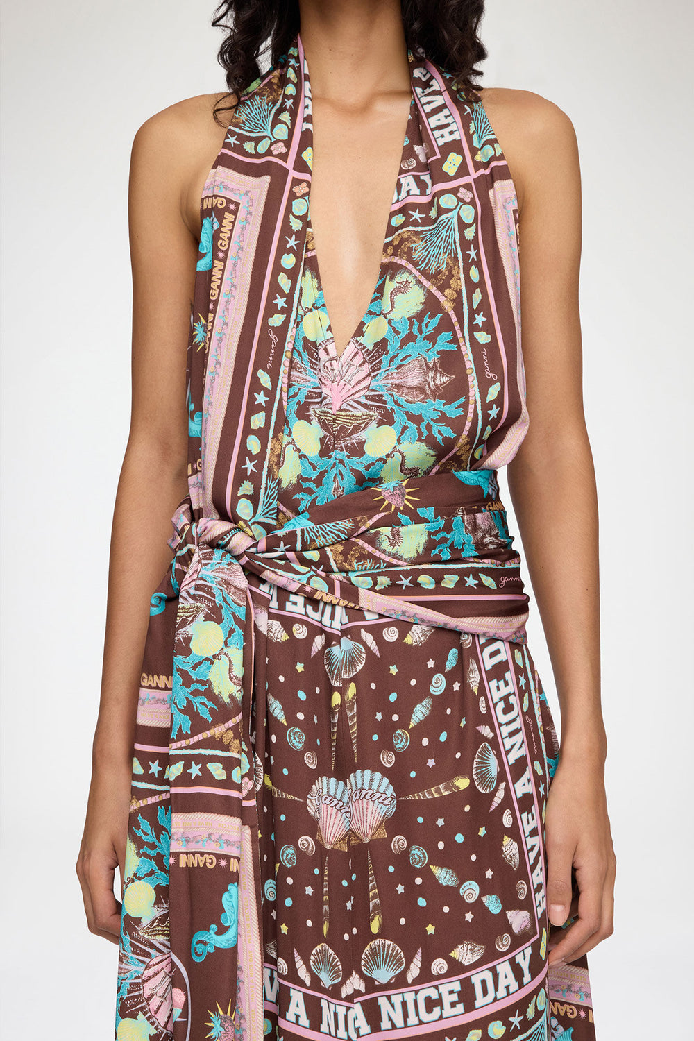GANNI us Dress in Printed Twill