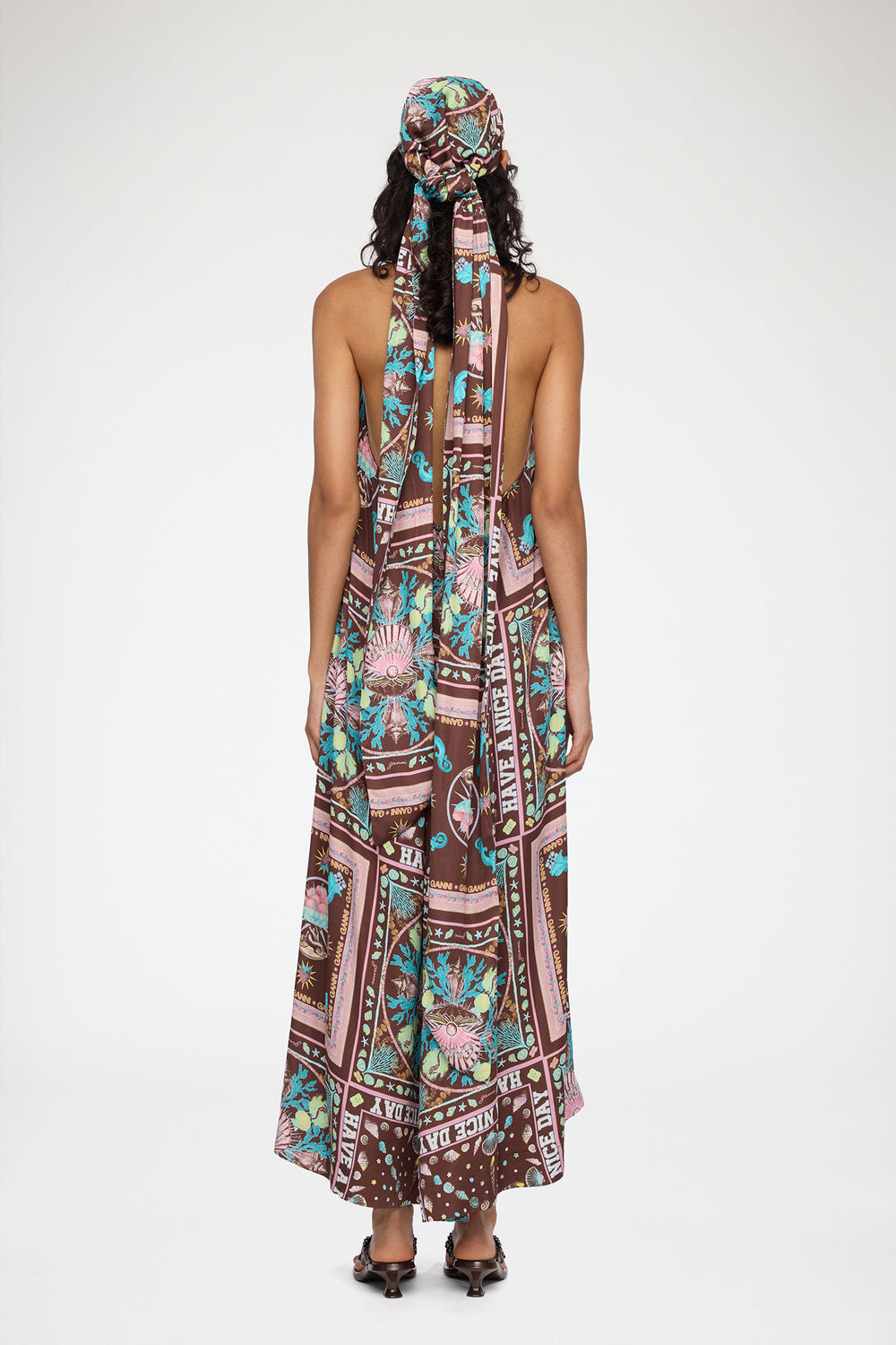 GANNI us Dress in Printed Twill