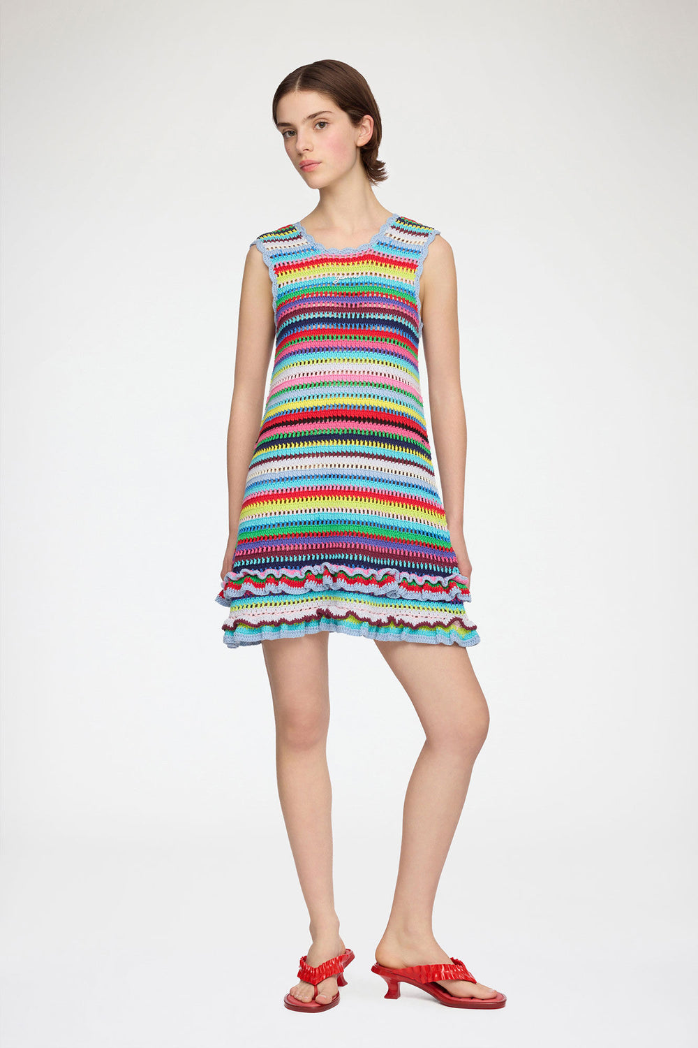 GANNI Sale Dress in Striped Crochet