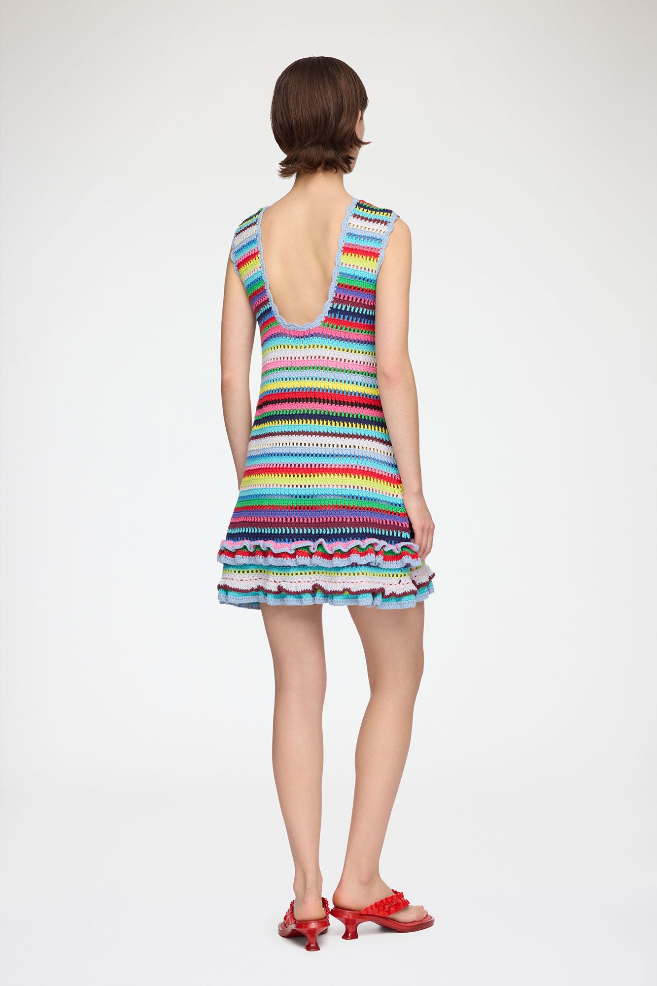 GANNI Sale Dress in Striped Crochet