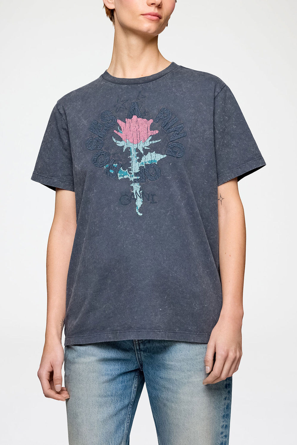 GANNI Sale T-shirt with Rose