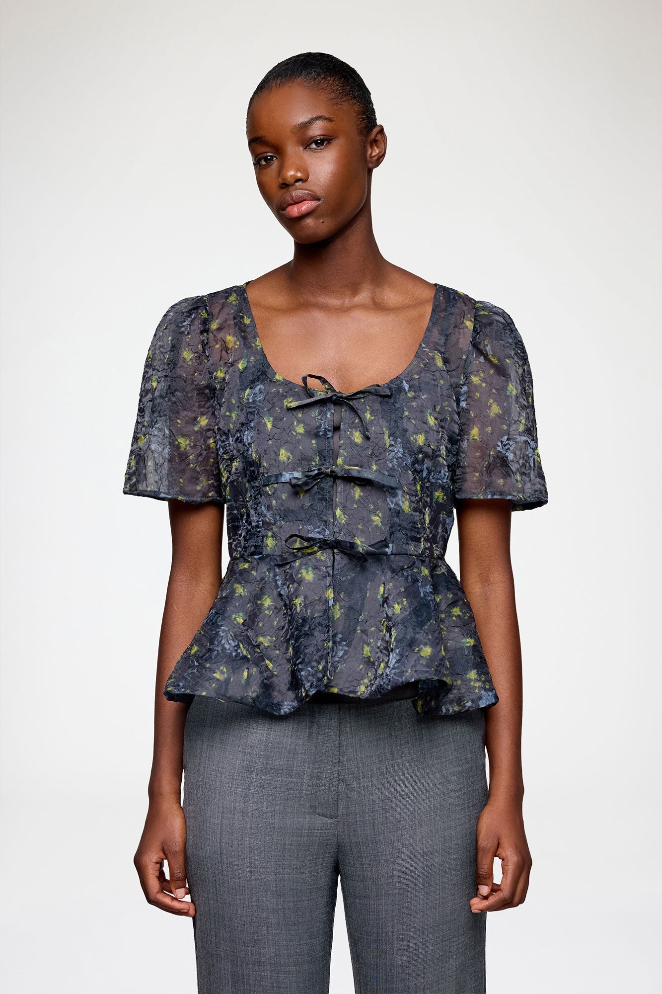 GANNI On Sale Peplum Blouse in Shibori Organza