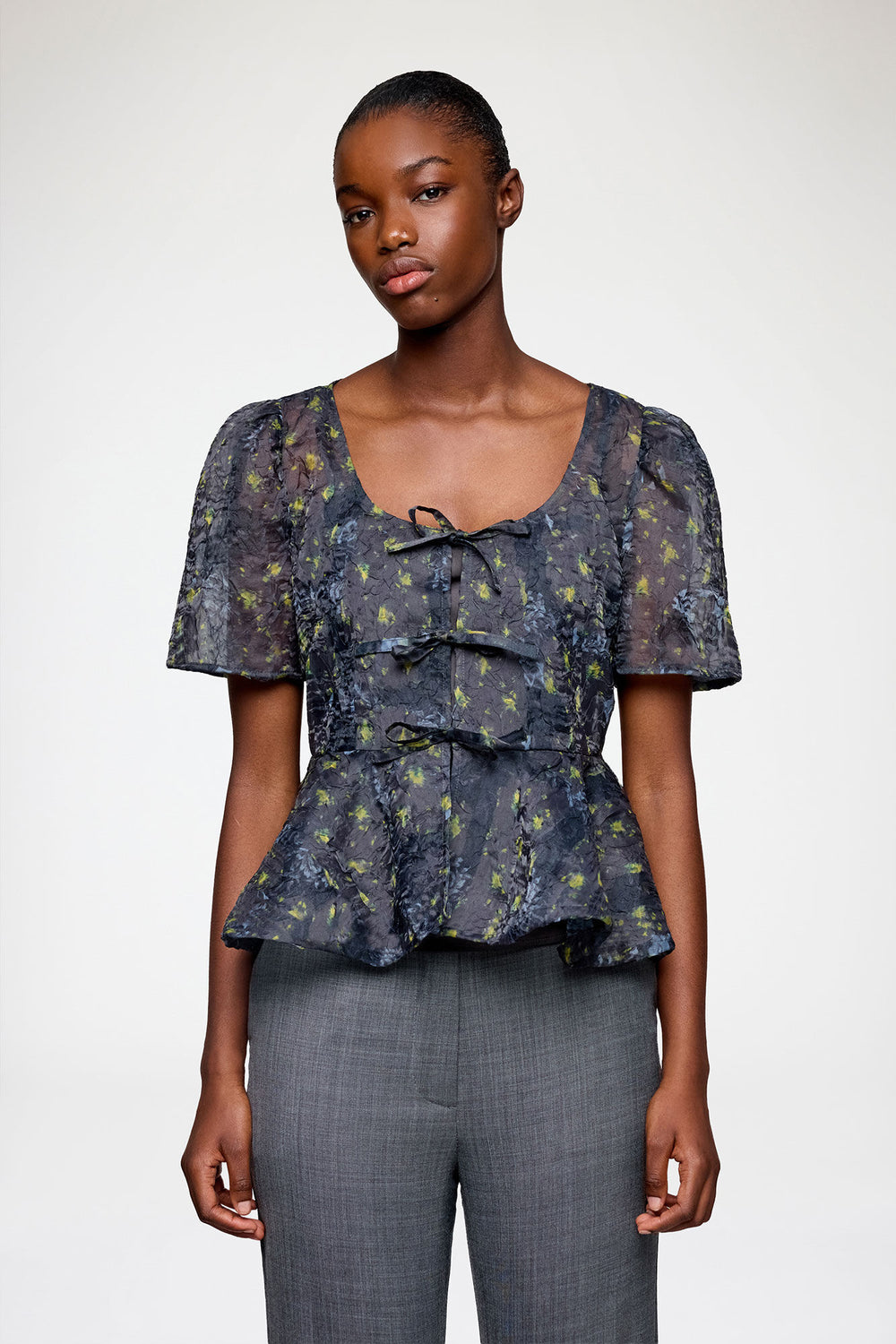 GANNI On Sale Peplum Blouse in Shibori Organza