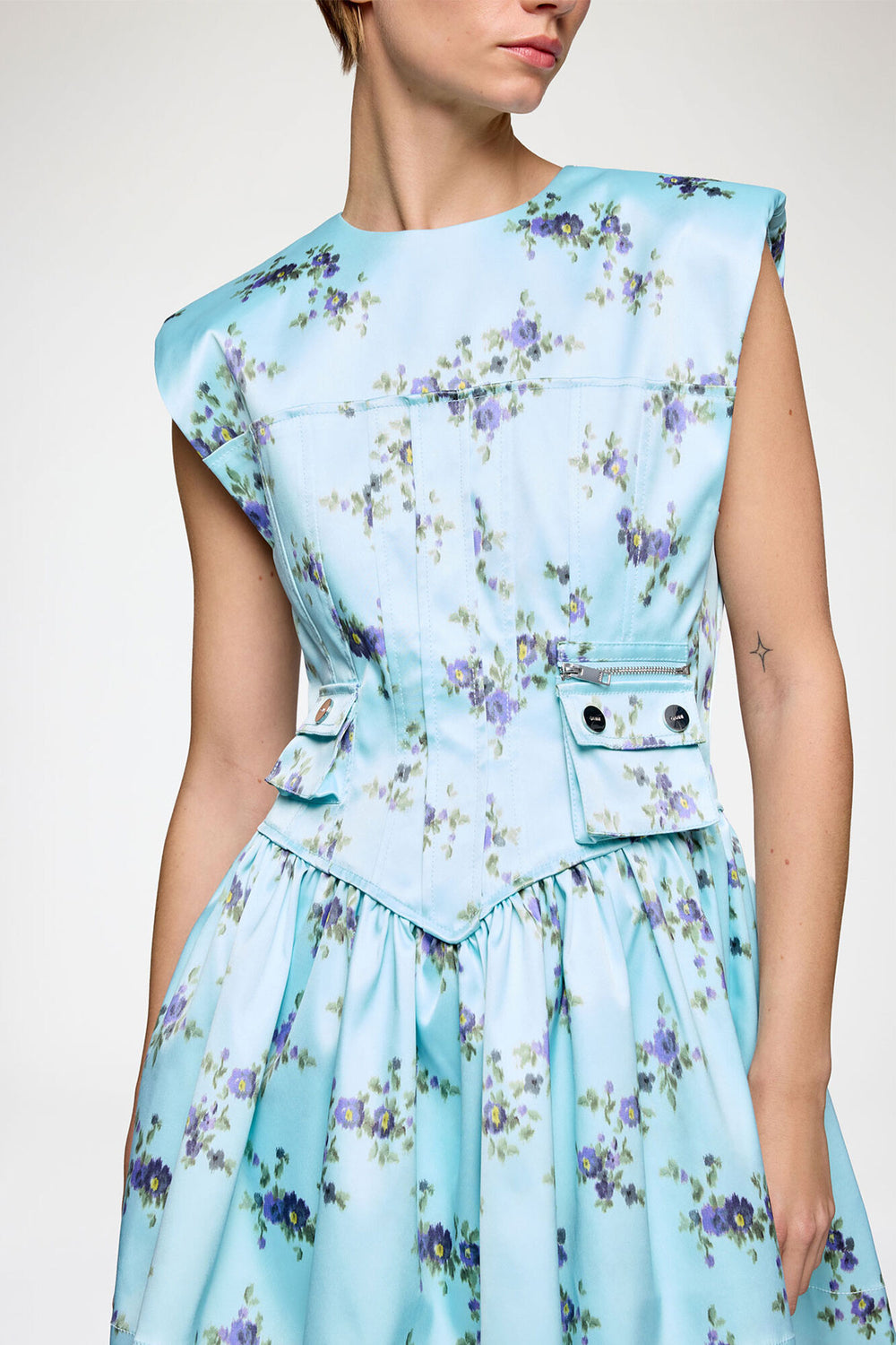 GANNI Hot Sale Dress in Printed Satin