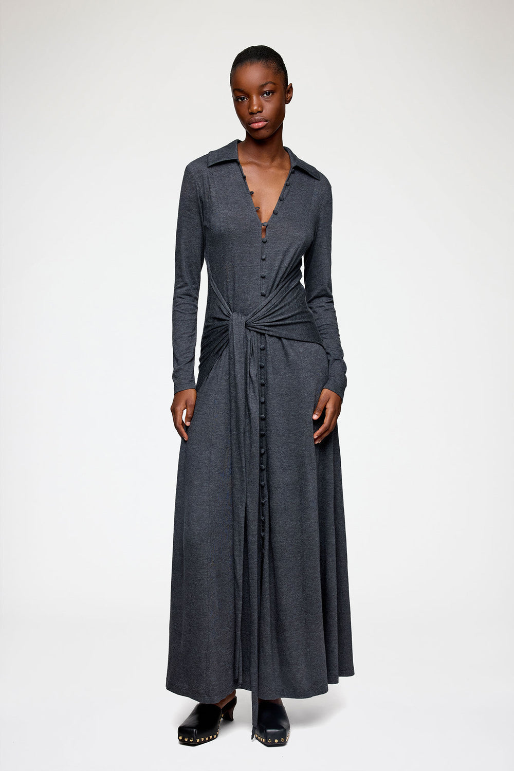 GANNI New Long Dress in Grey Jersey