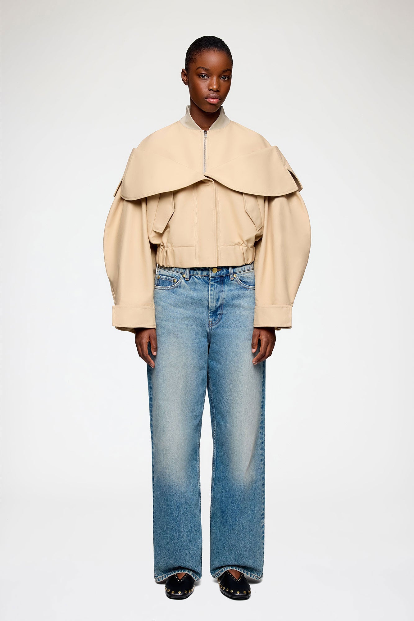 GANNI Discount Bomber in Beige Cotton