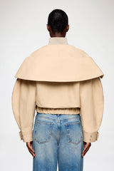 GANNI Discount Bomber in Beige Cotton