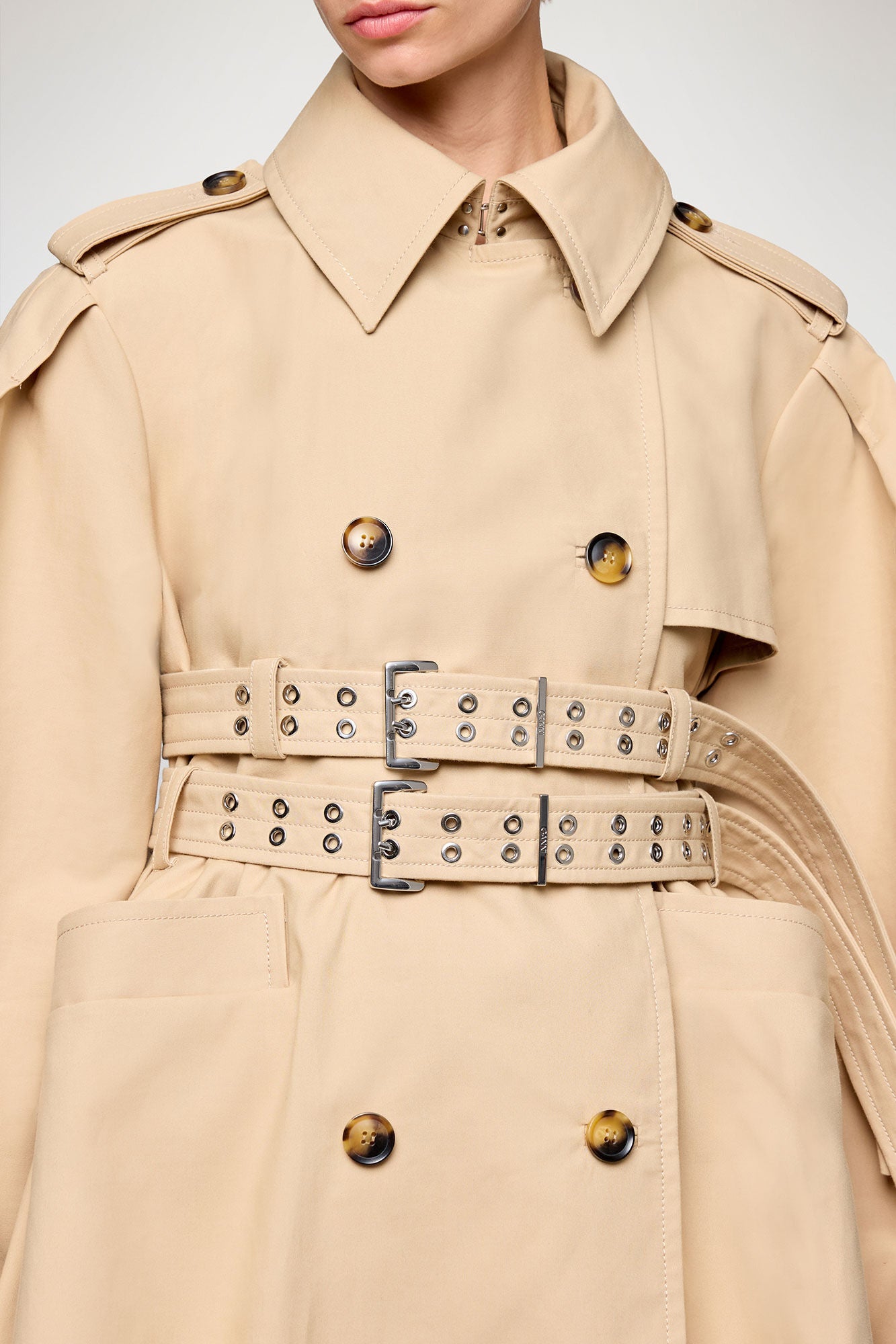 GANNI Outlet Trench Coat in Double Cotton