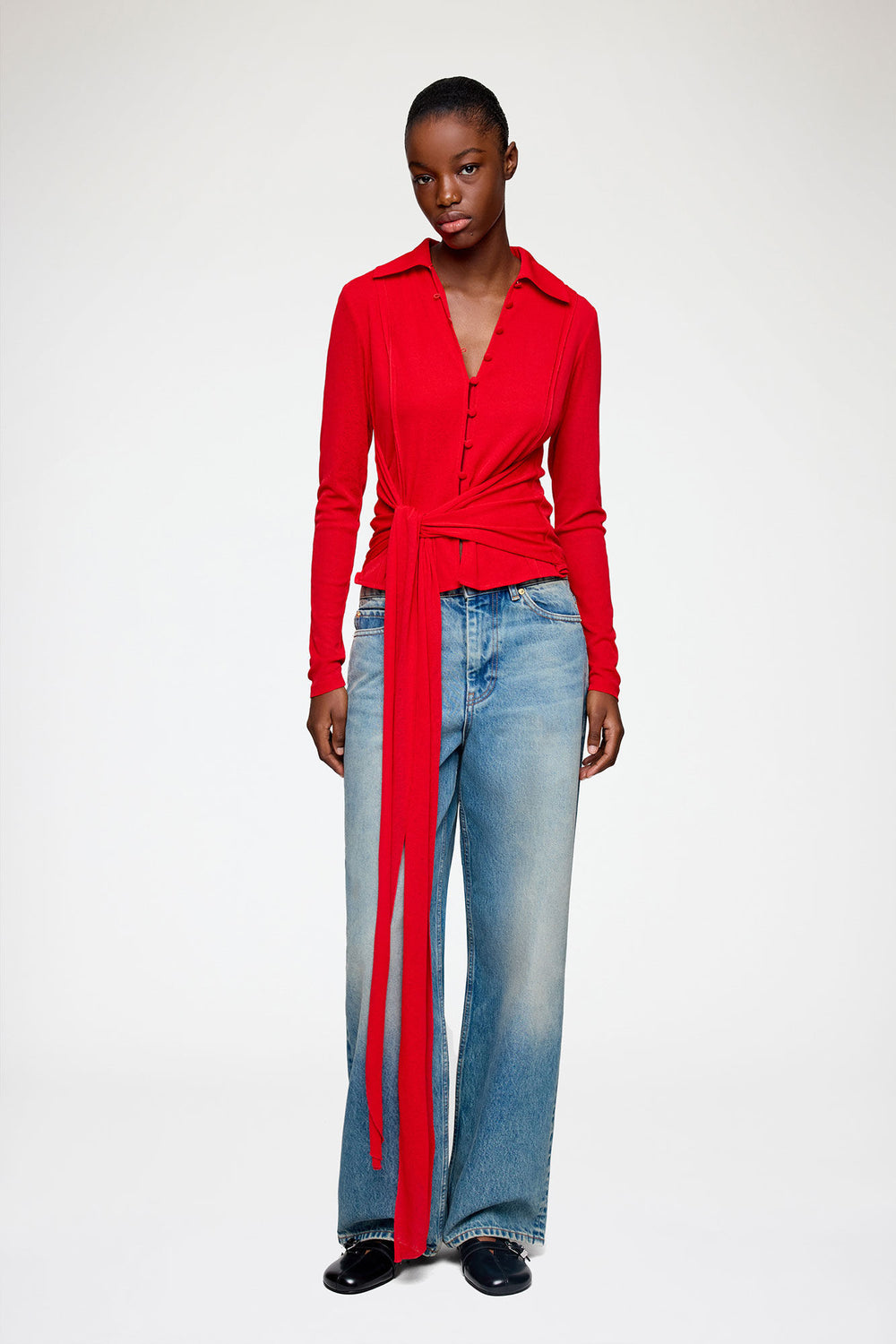 GANNI New Shirt in Red Marl Mesh