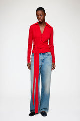 GANNI New Shirt in Red Marl Mesh