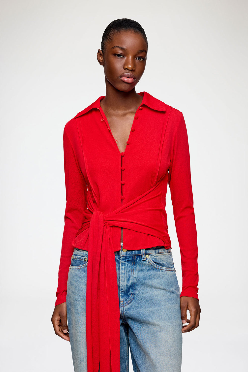 GANNI New Shirt in Red Marl Mesh