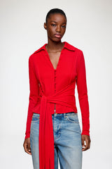GANNI New Shirt in Red Marl Mesh