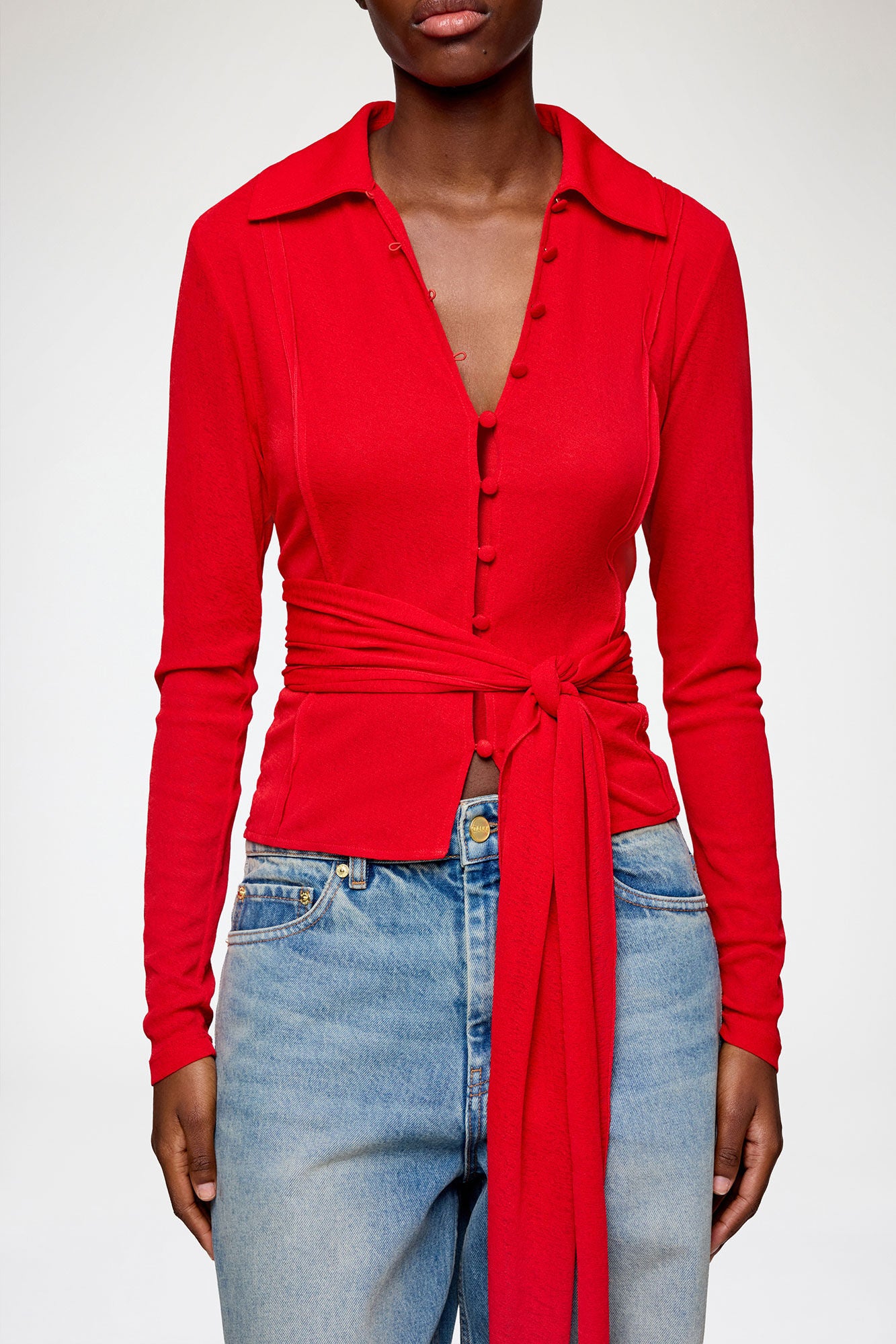 GANNI New Shirt in Red Marl Mesh
