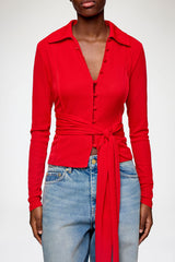 GANNI New Shirt in Red Marl Mesh