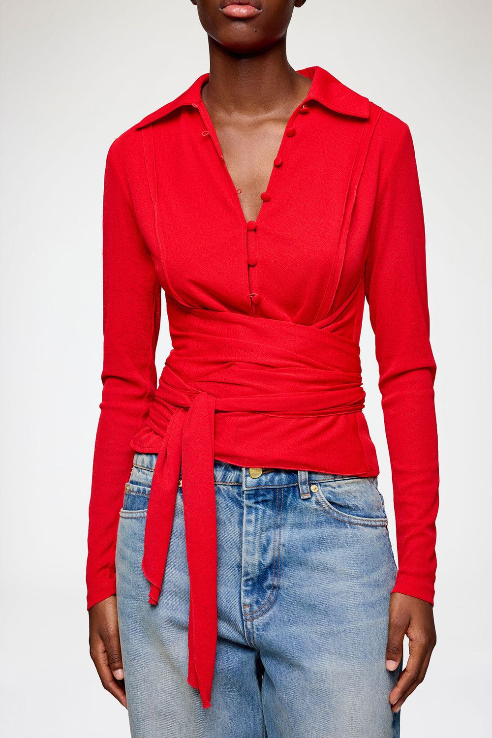 GANNI New Shirt in Red Marl Mesh