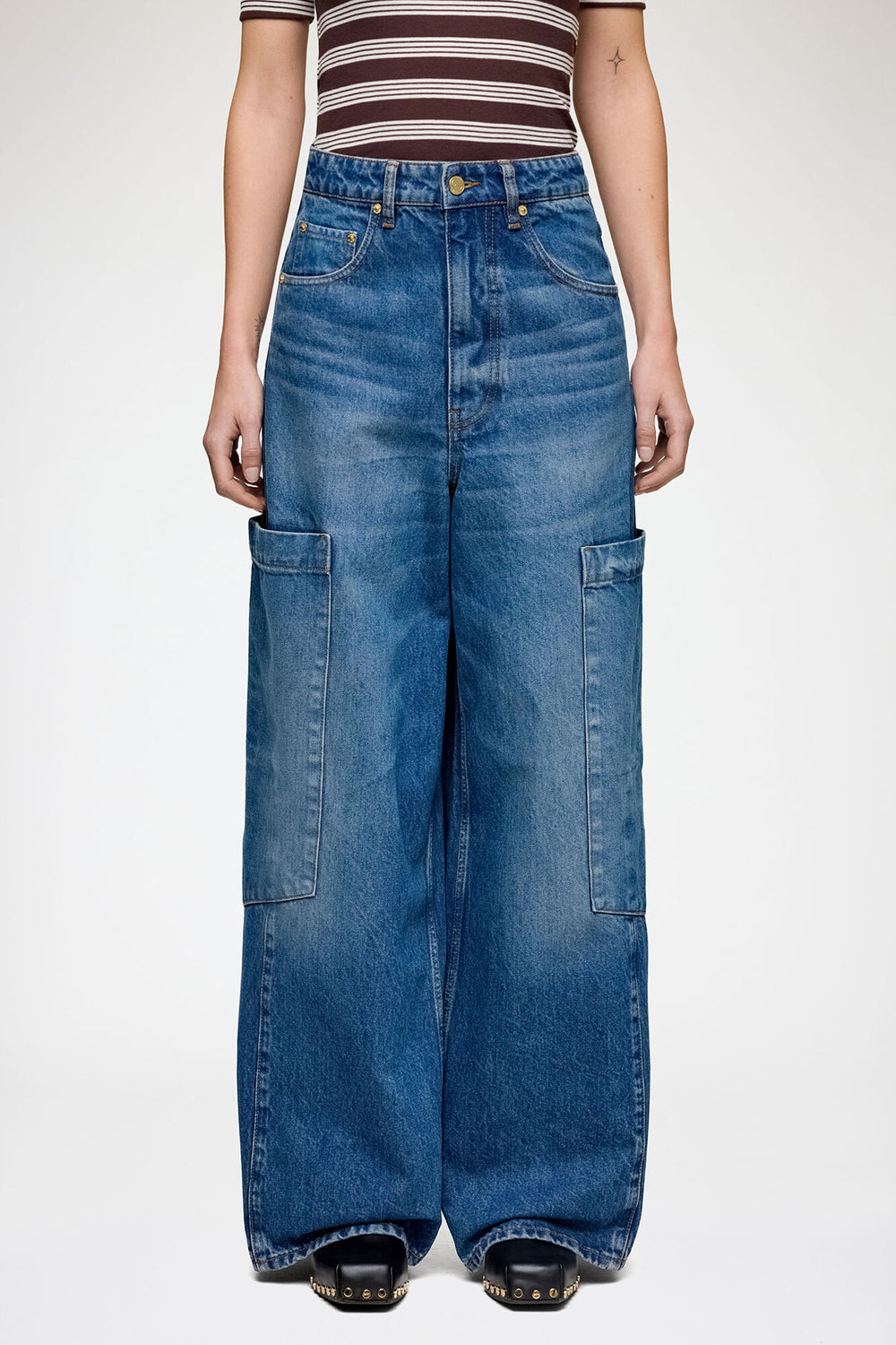GANNI Hot Sale Baggy Cargo Jeans in Rigid Denim