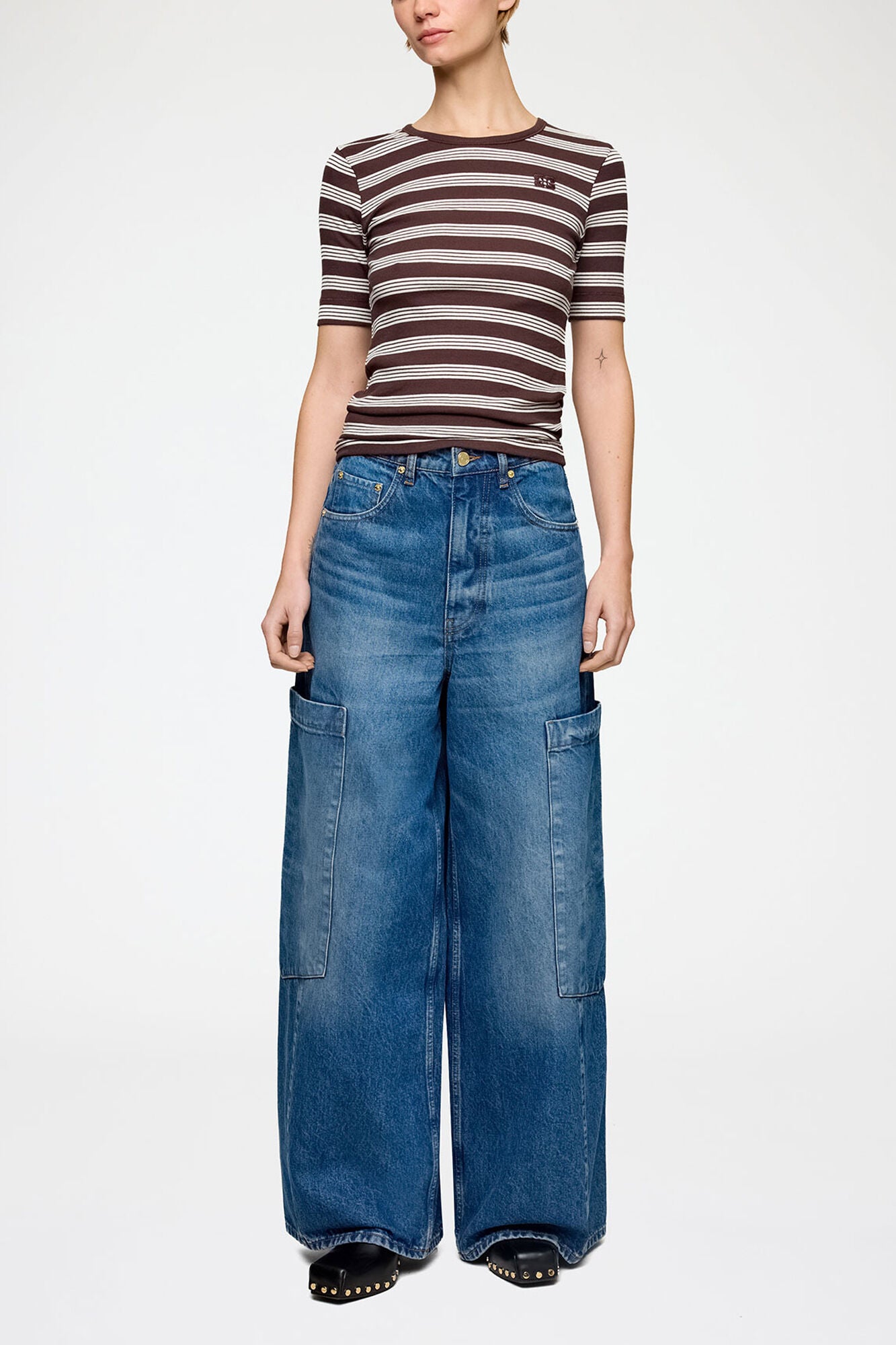 GANNI Hot Sale Baggy Cargo Jeans in Rigid Denim