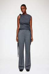 GANNI us Pants in Grey Wool Melange
